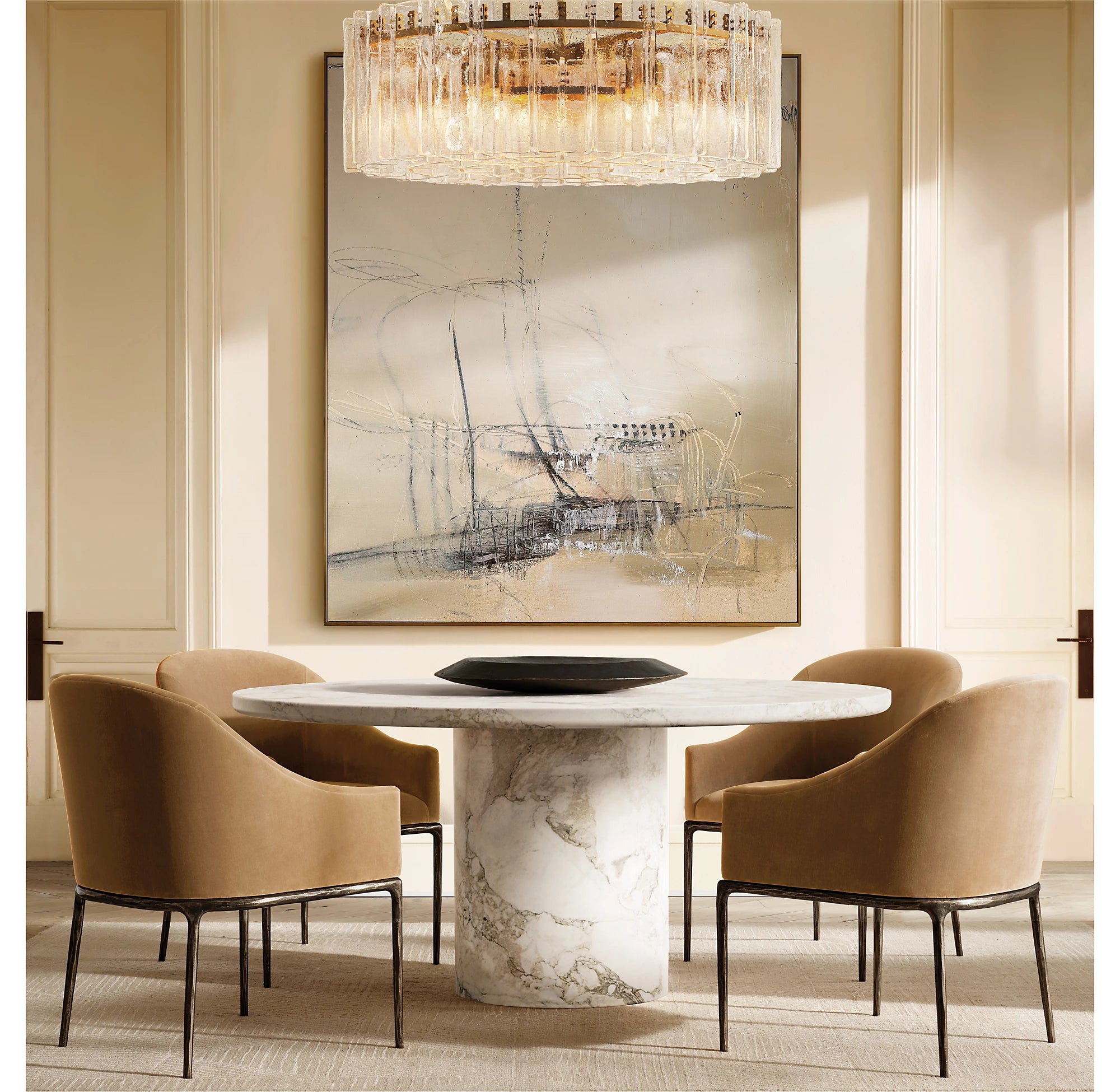 48 Inch Clear Hammered Glass Round Chandelier - Lattice