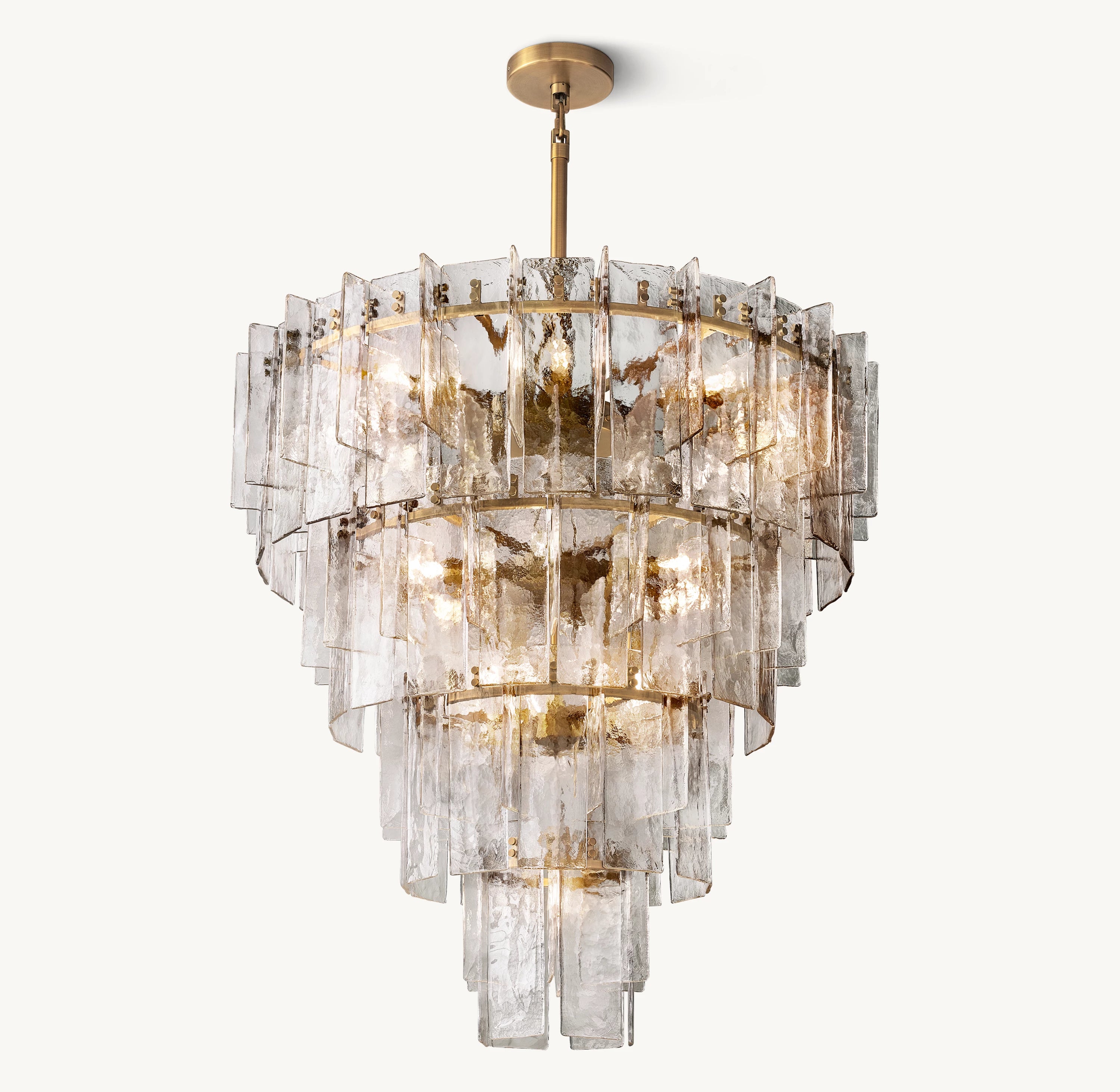 46 Inch Clear Hammered Glass Tiered Chandelier - Lattice