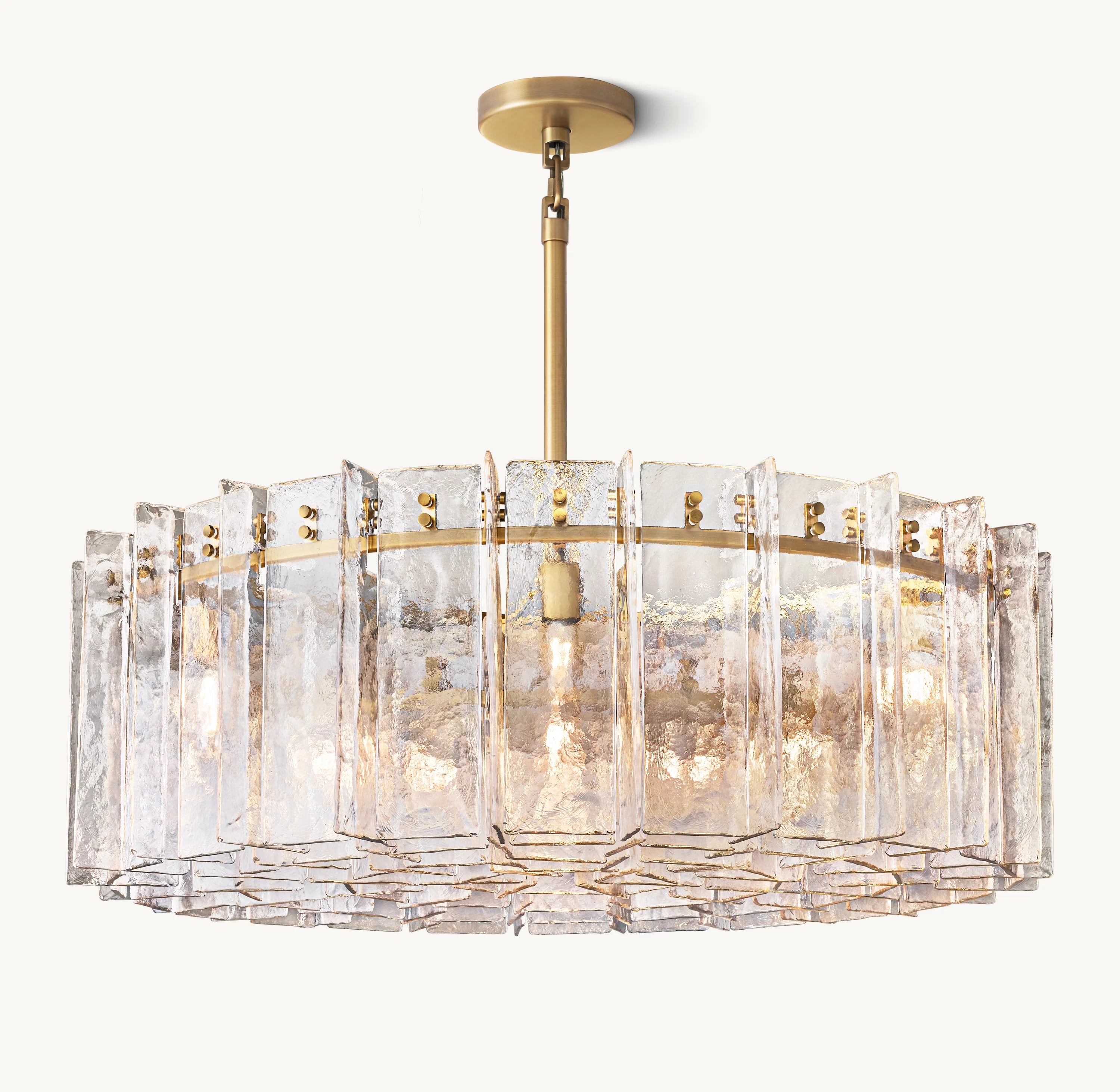 48 Inch Clear Hammered Glass Round Chandelier - Lattice