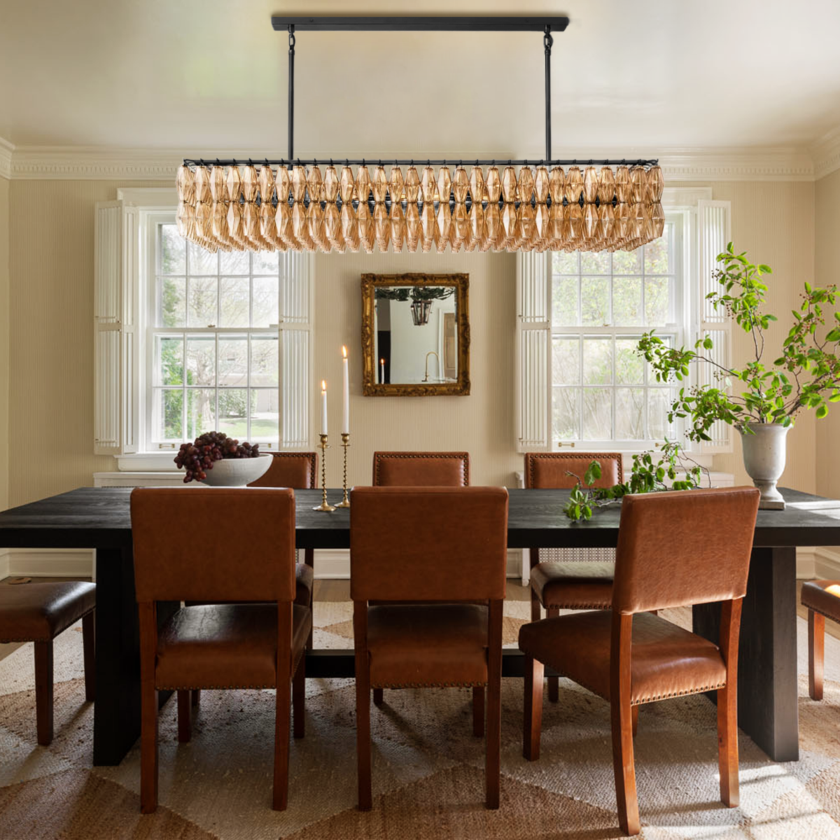 74 Inch Smoked Murano Glass Rectangular Chandelier - Chiara