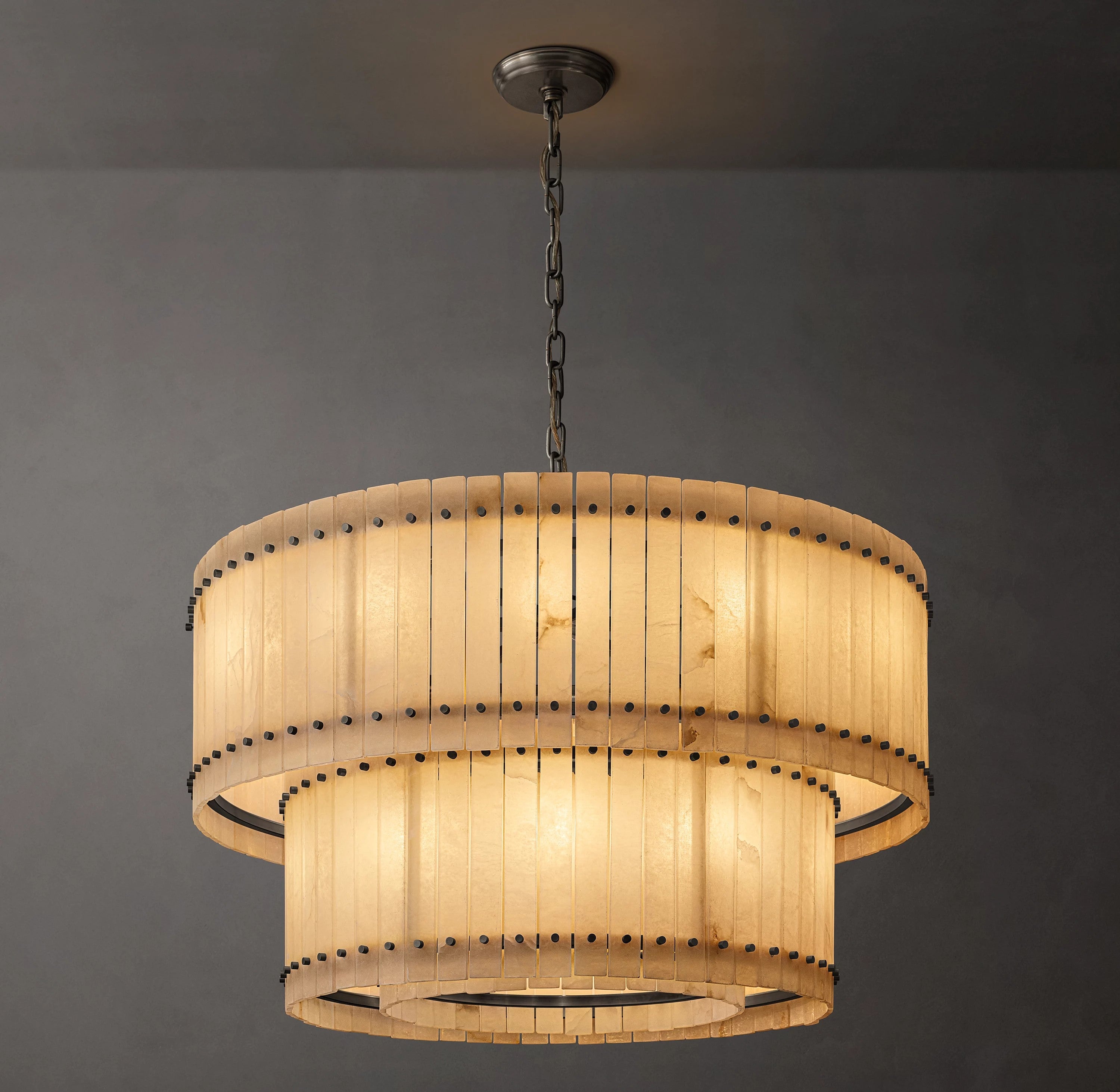 48 Inch Alabaster Two-Tier Chandelier - San Marco