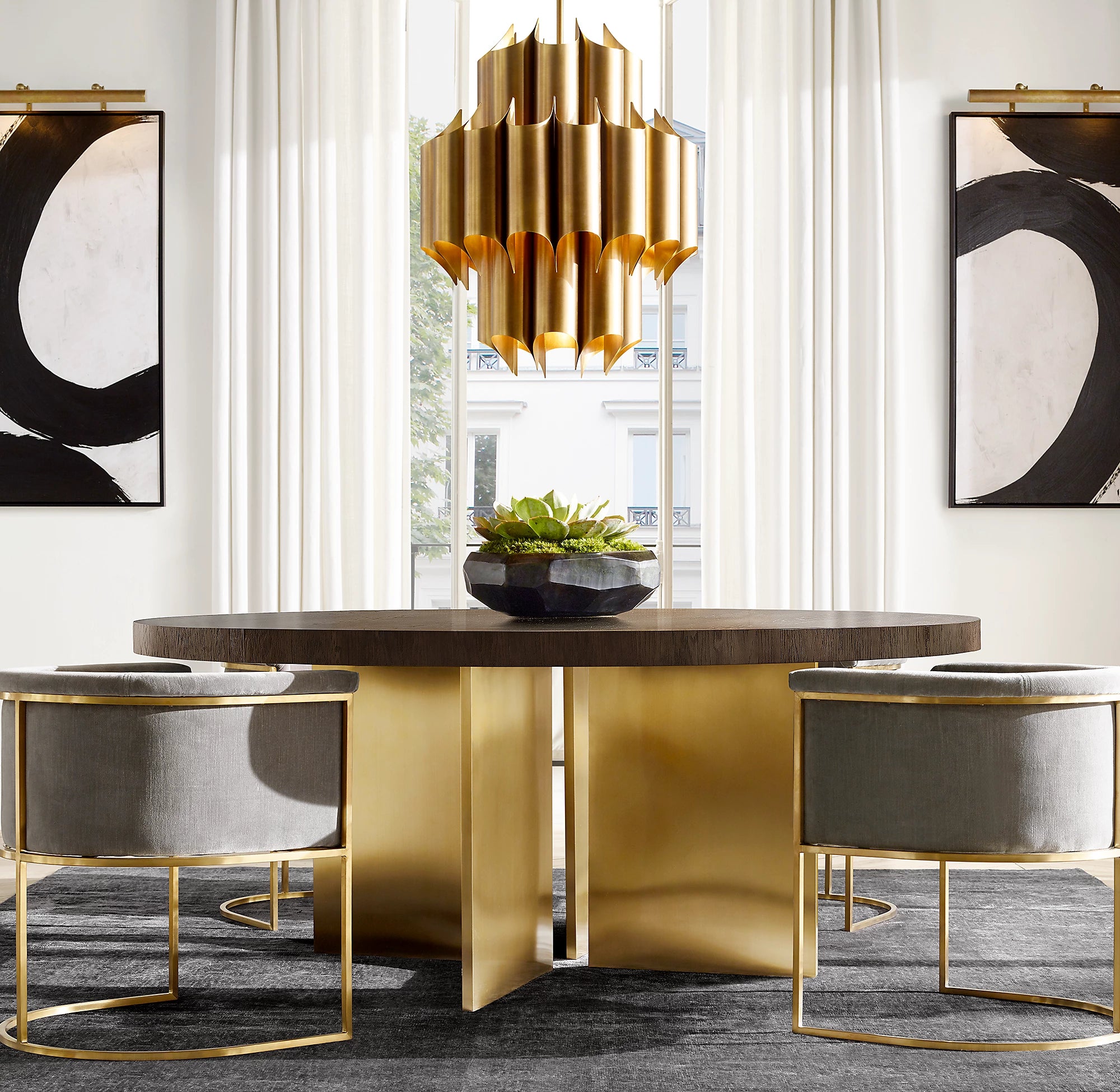 24 Inch Mid Century Modern Brass Chandelier - Cathedral