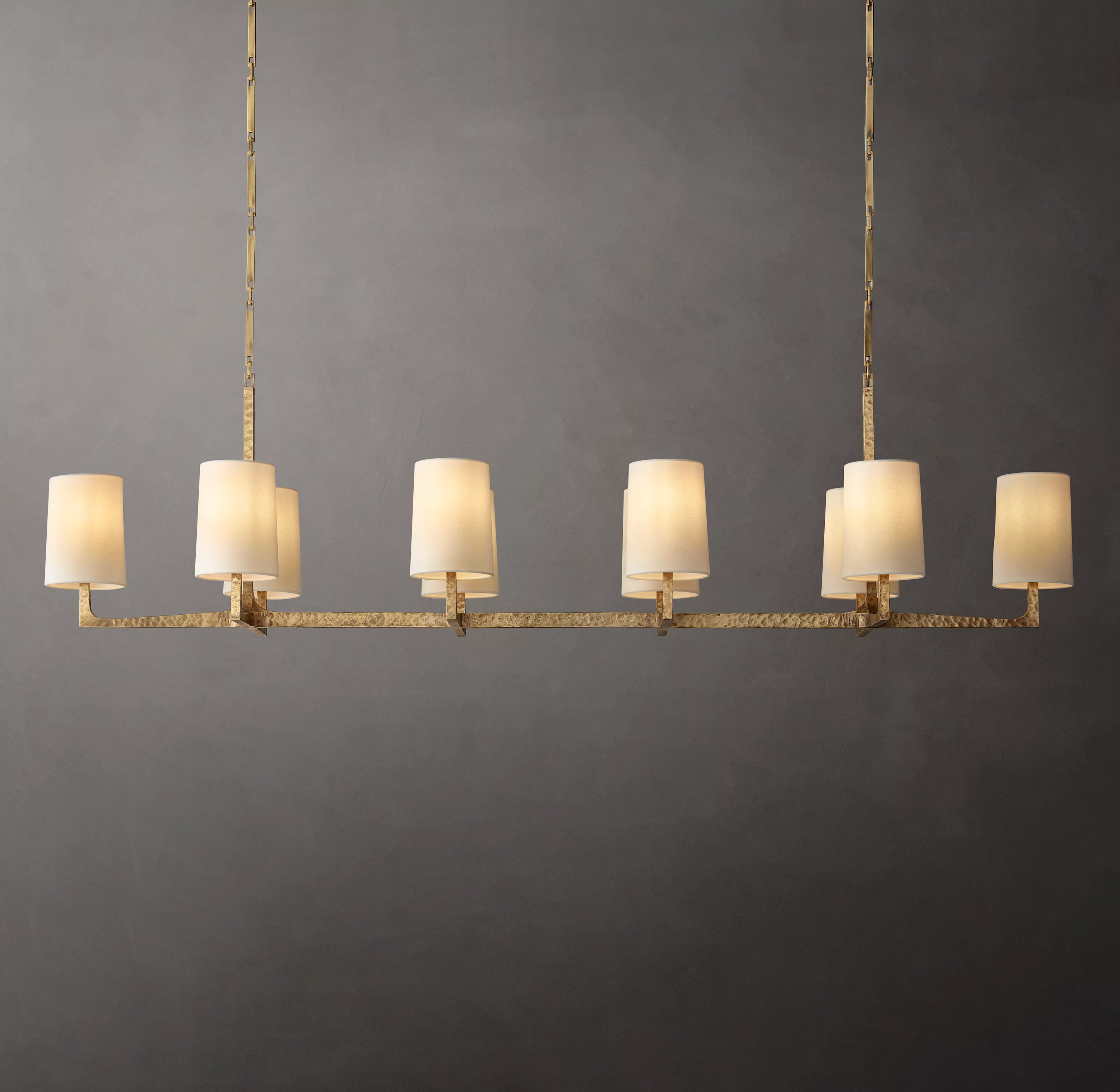 72 Inch Shaded Hammered Metal Linear Chandelier – Wright