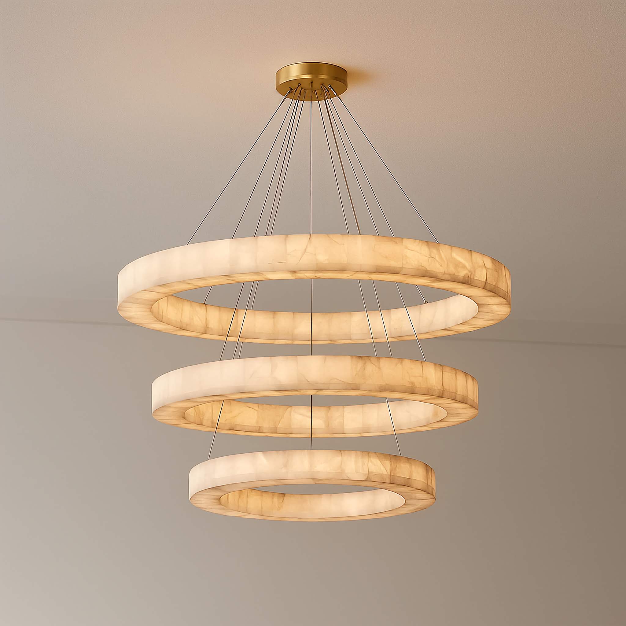 60 Inch Lueur Three-Tier Alabaster Chandelier - Rivage