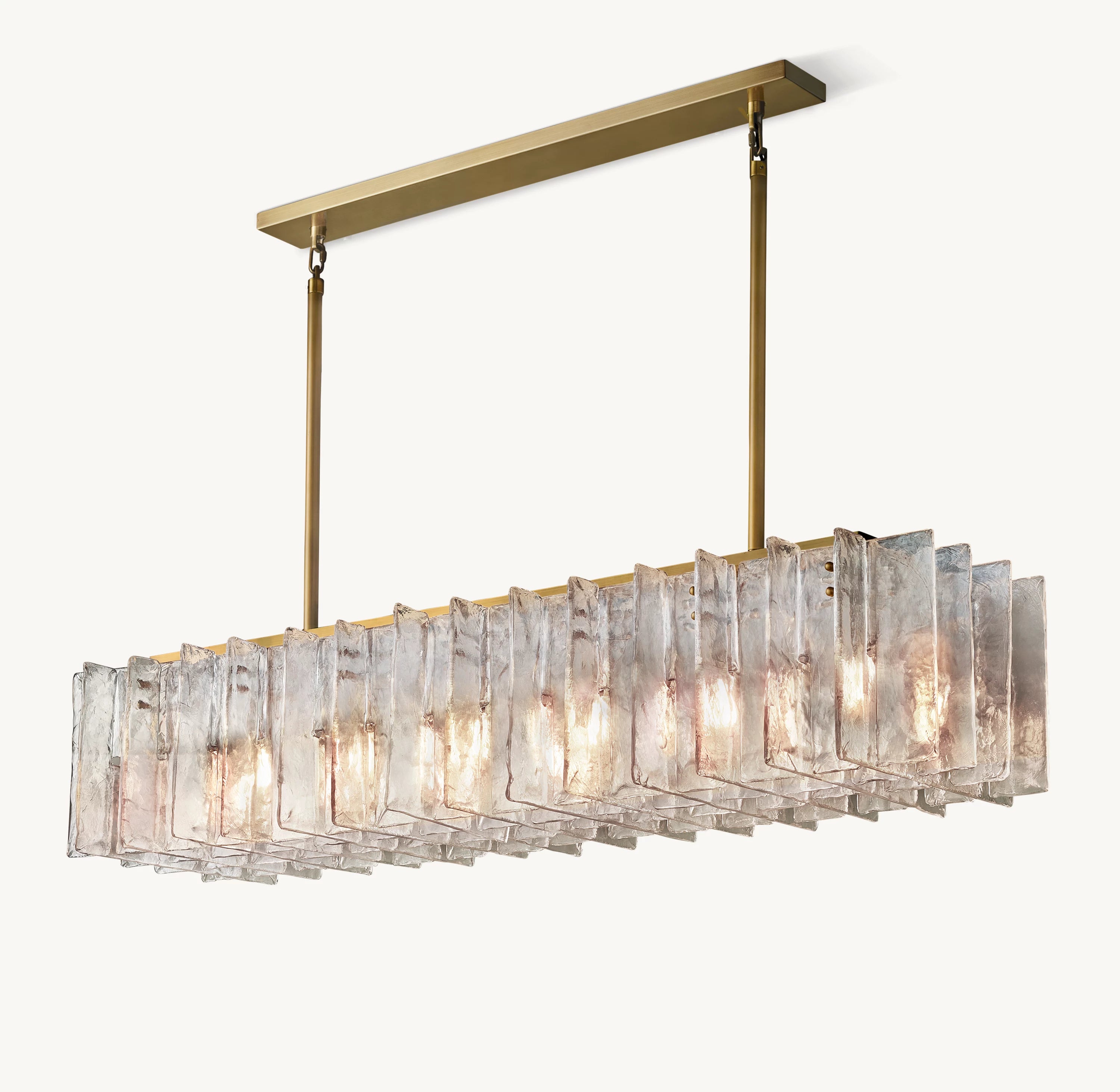 67 Inch Clear Hammered Glass Rectangular Chandelier - Lattice