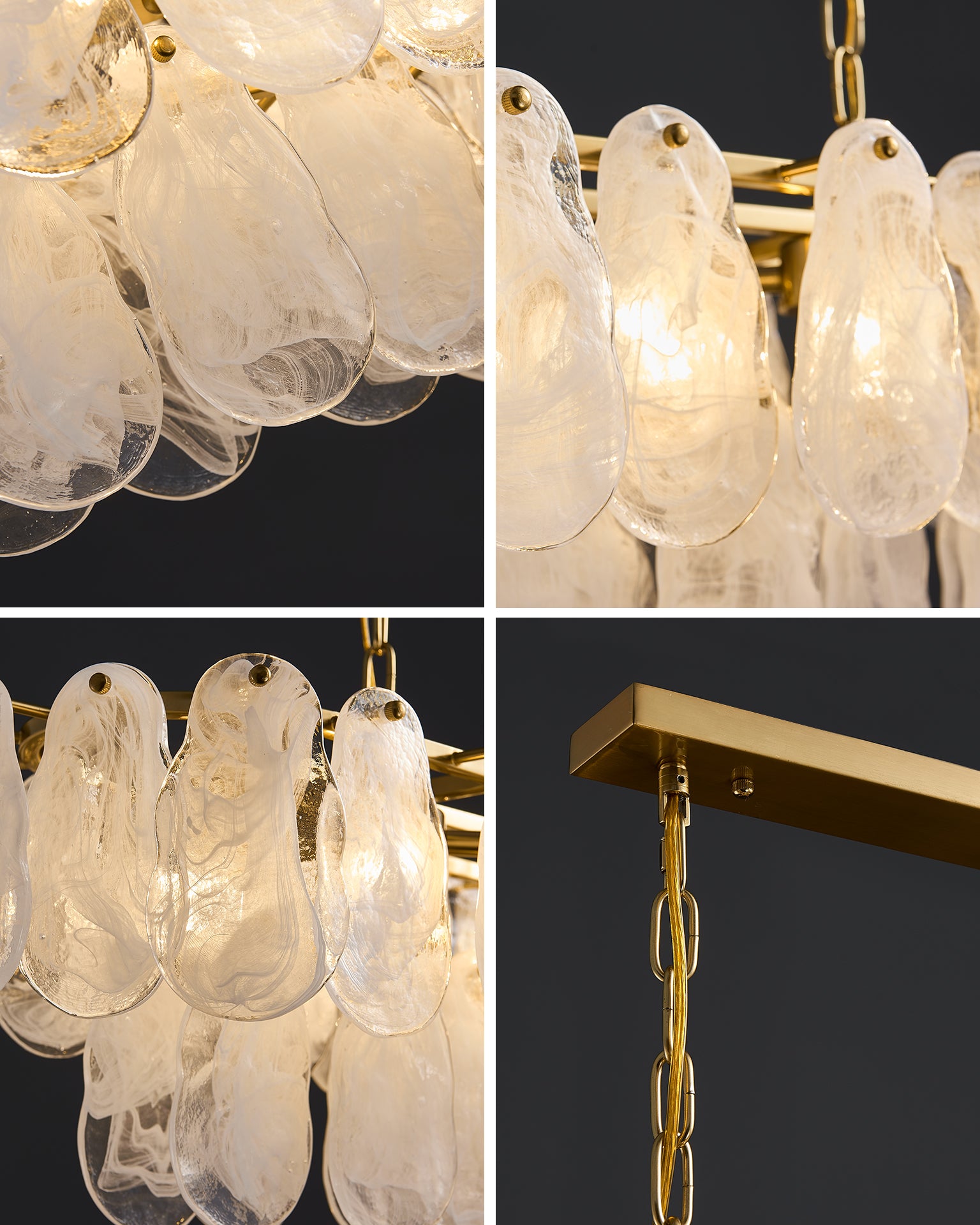 35 Inch Textured Glass Dining Room Chandelier - Luna