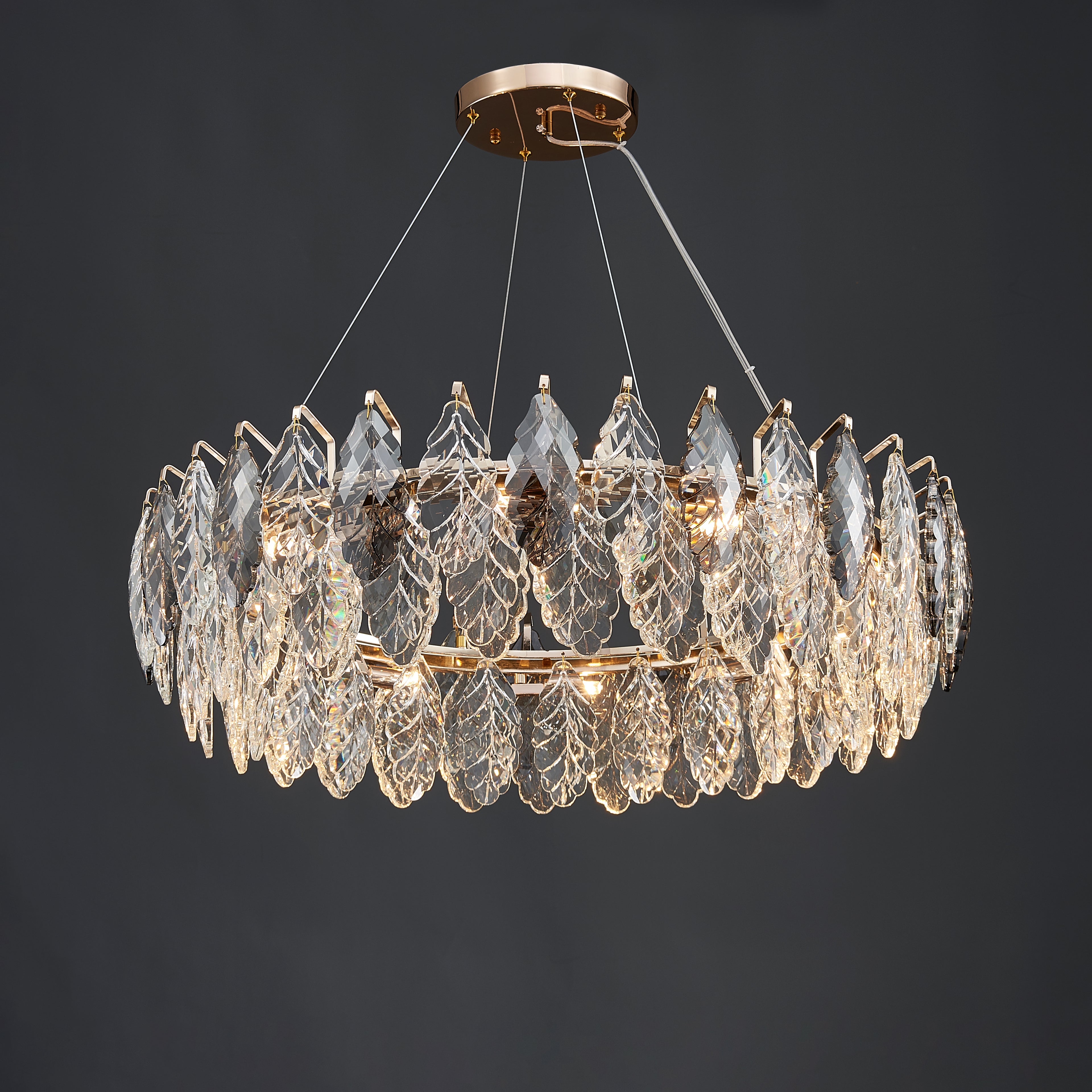 32 Inch Crystal Leaf Round Chandelier – Elara