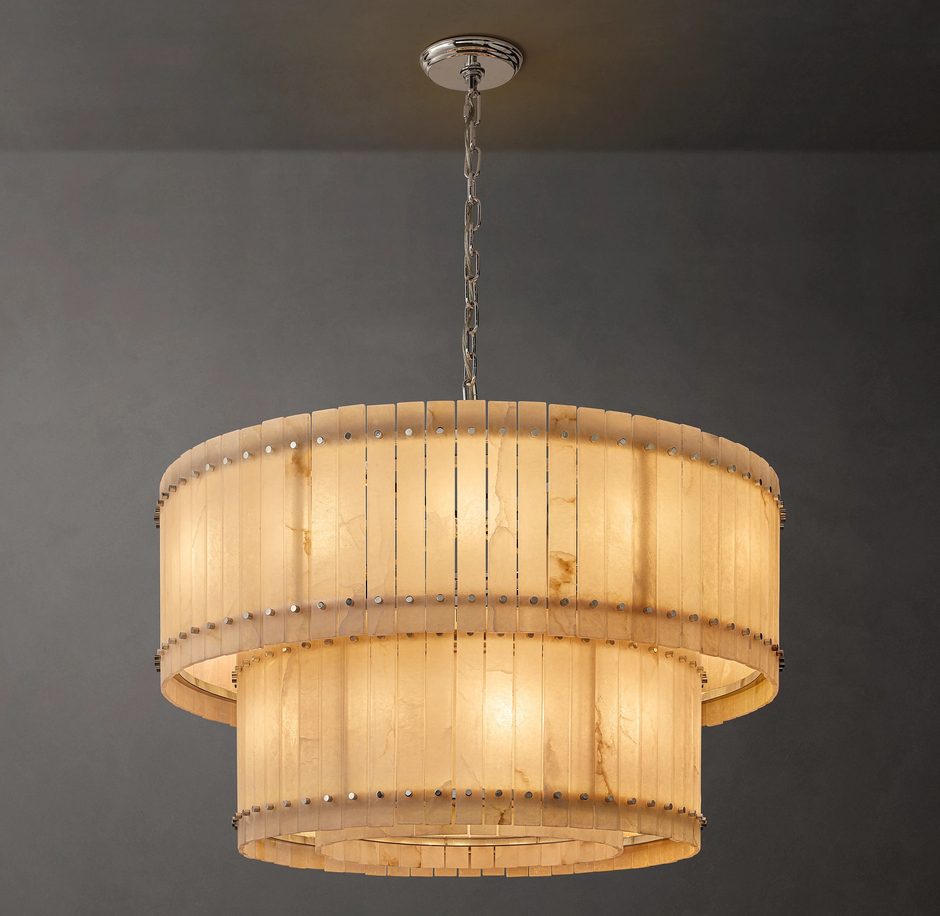 48 Inch Alabaster Two-Tier Chandelier - San Marco