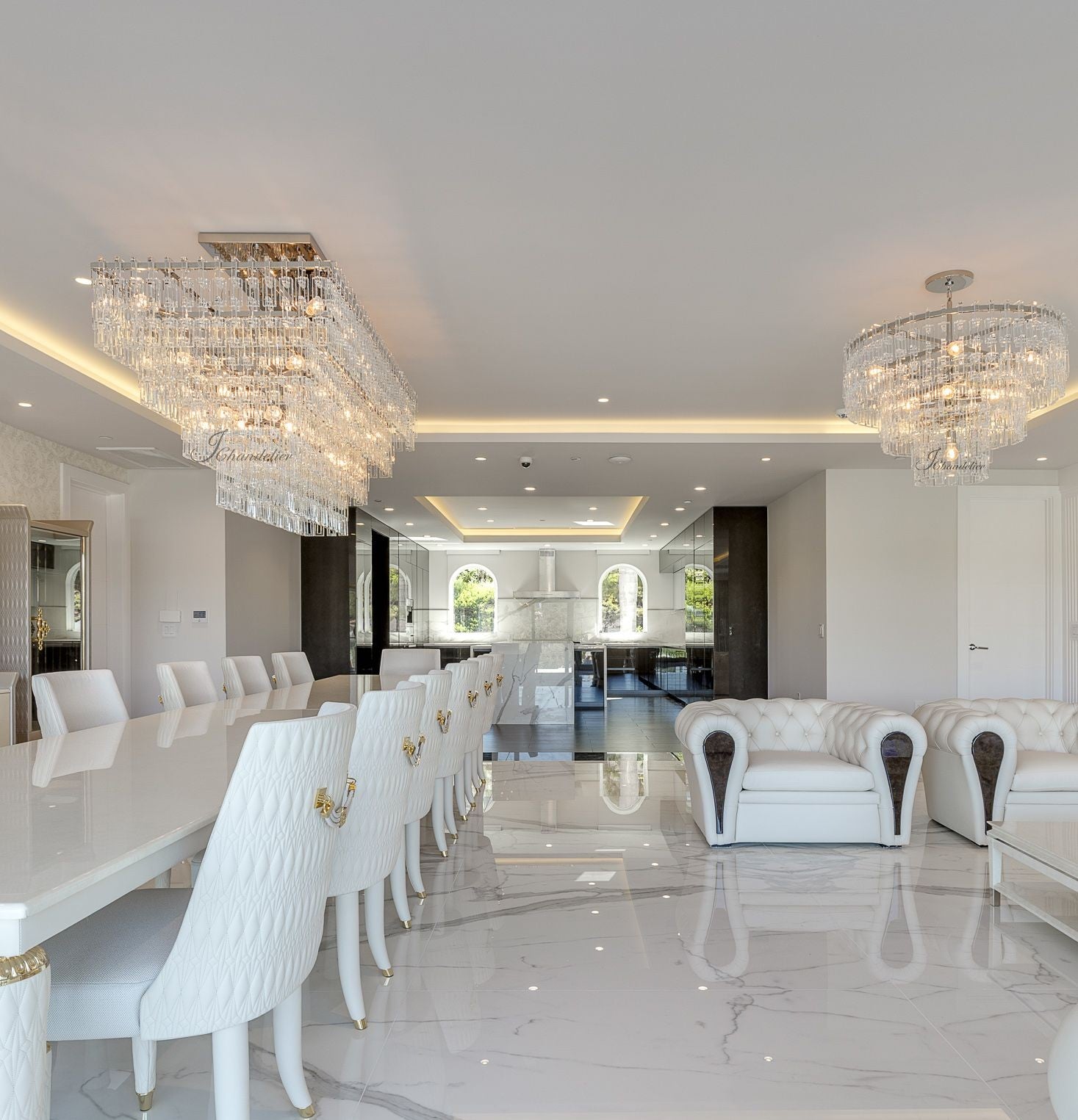 62 Inch Chain Crystal Tiered Rectangular Chandelier - Marignan
