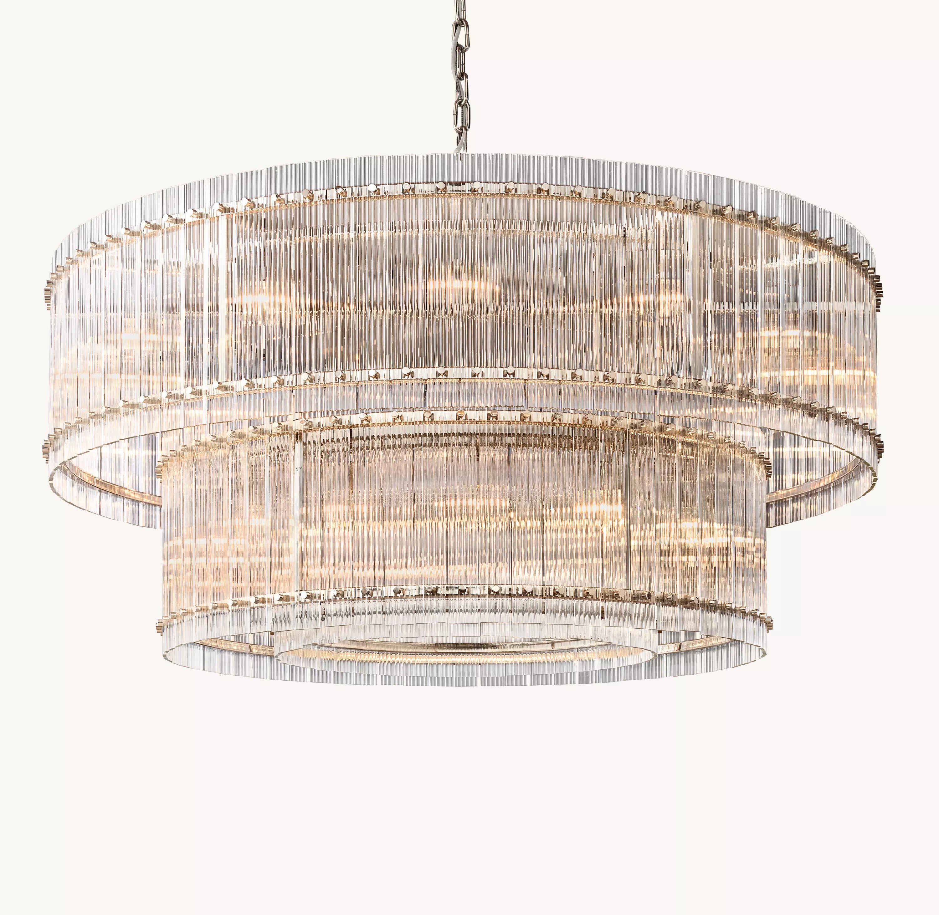 60 Inch Ribbed Glass Two-Tier Chandelier - San Marco
