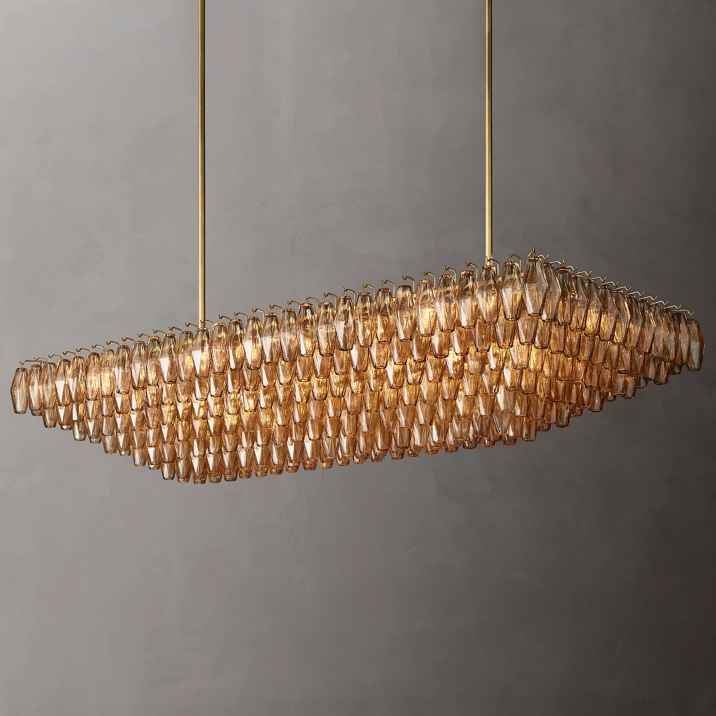 74 Inch Smoked Murano Glass Tiered Rectangular Chandelier - Chiara
