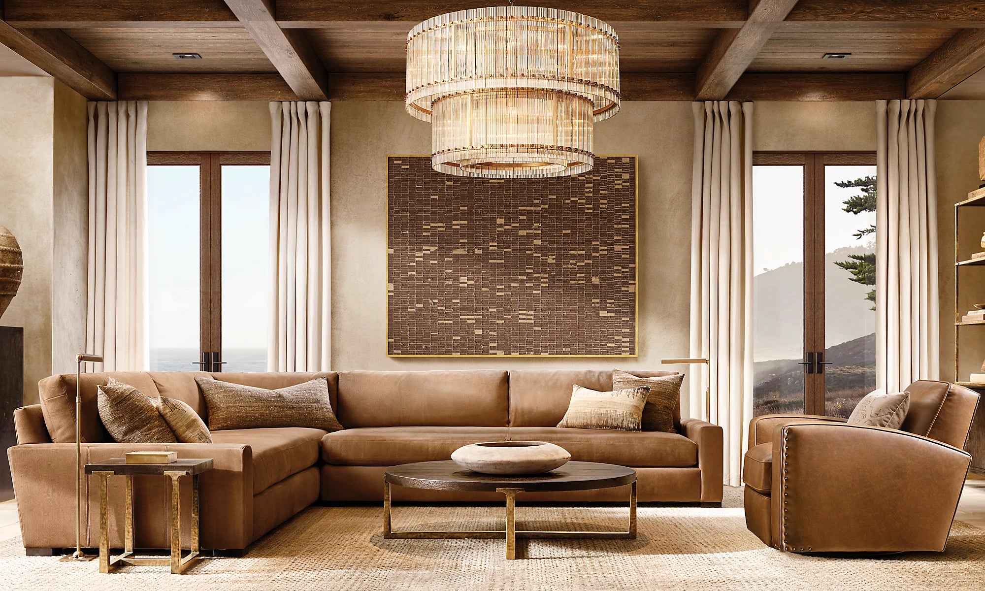 60 Inch Ribbed Glass Two-Tier Chandelier - San Marco