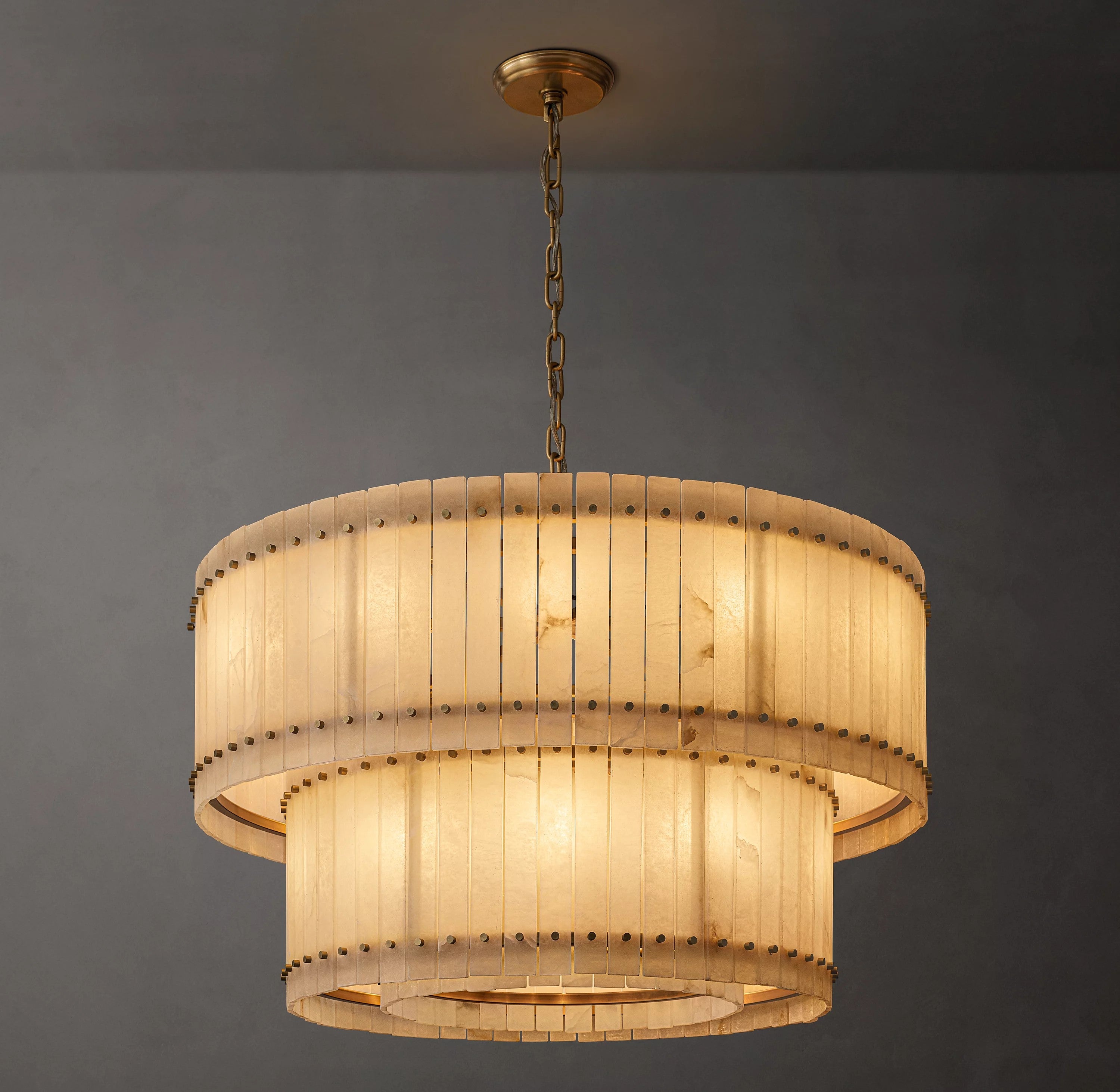 48 Inch Alabaster Two-Tier Chandelier - San Marco