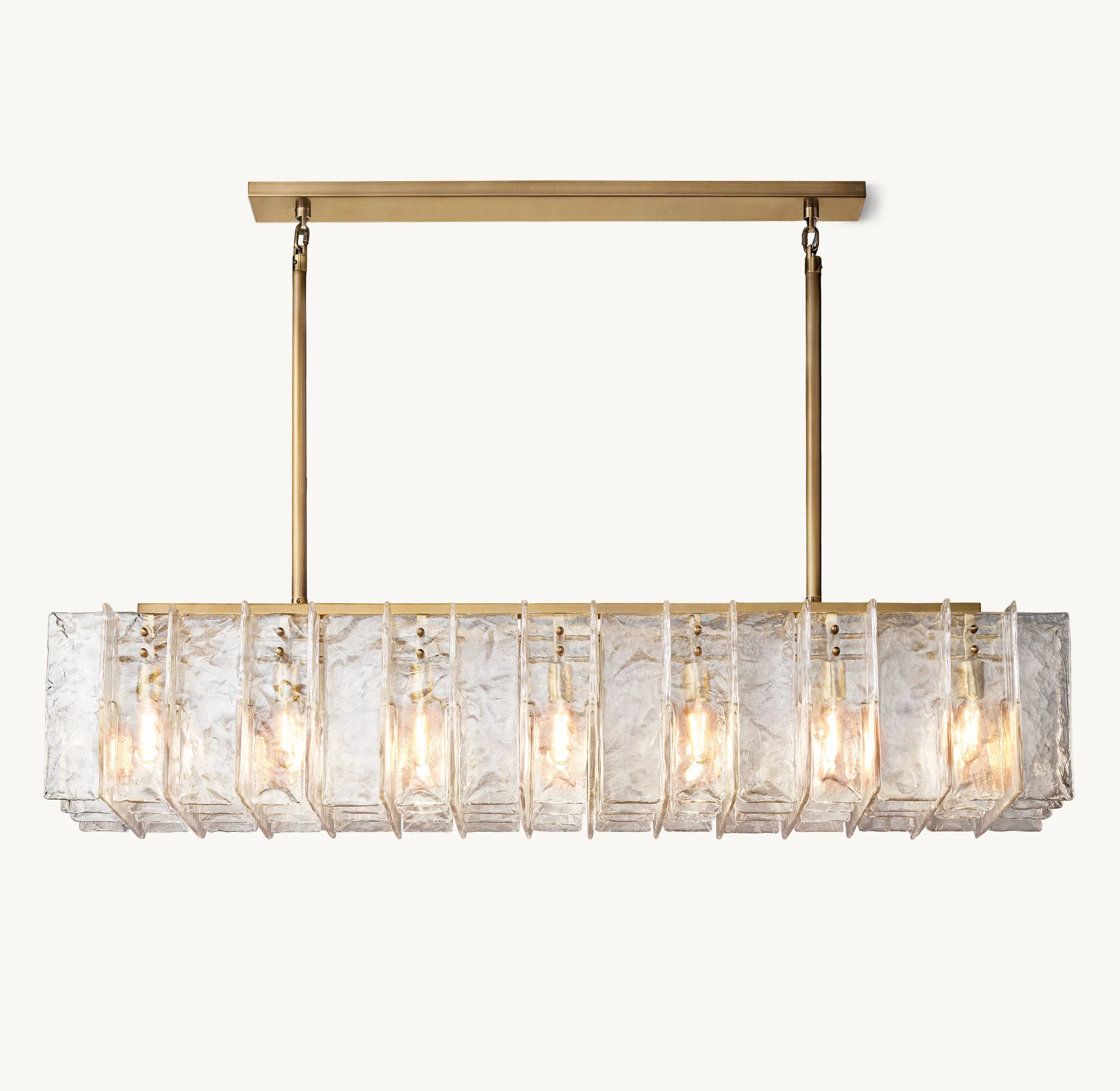 67 Inch Clear Hammered Glass Rectangular Chandelier - Lattice