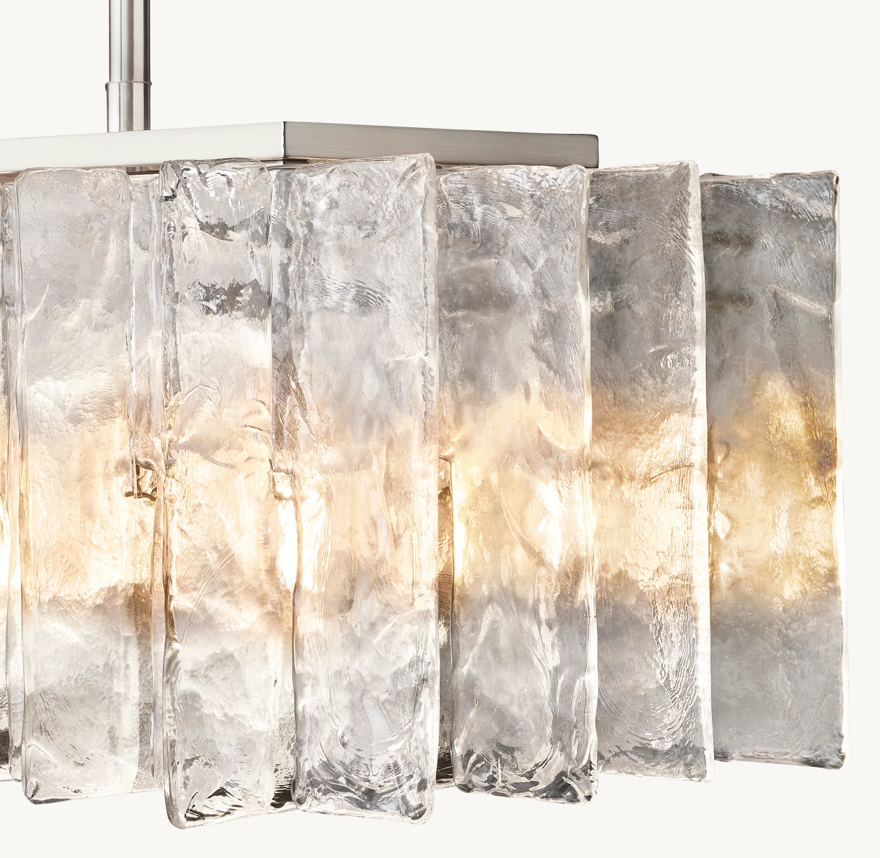 67 Inch Clear Hammered Glass Rectangular Chandelier - Lattice