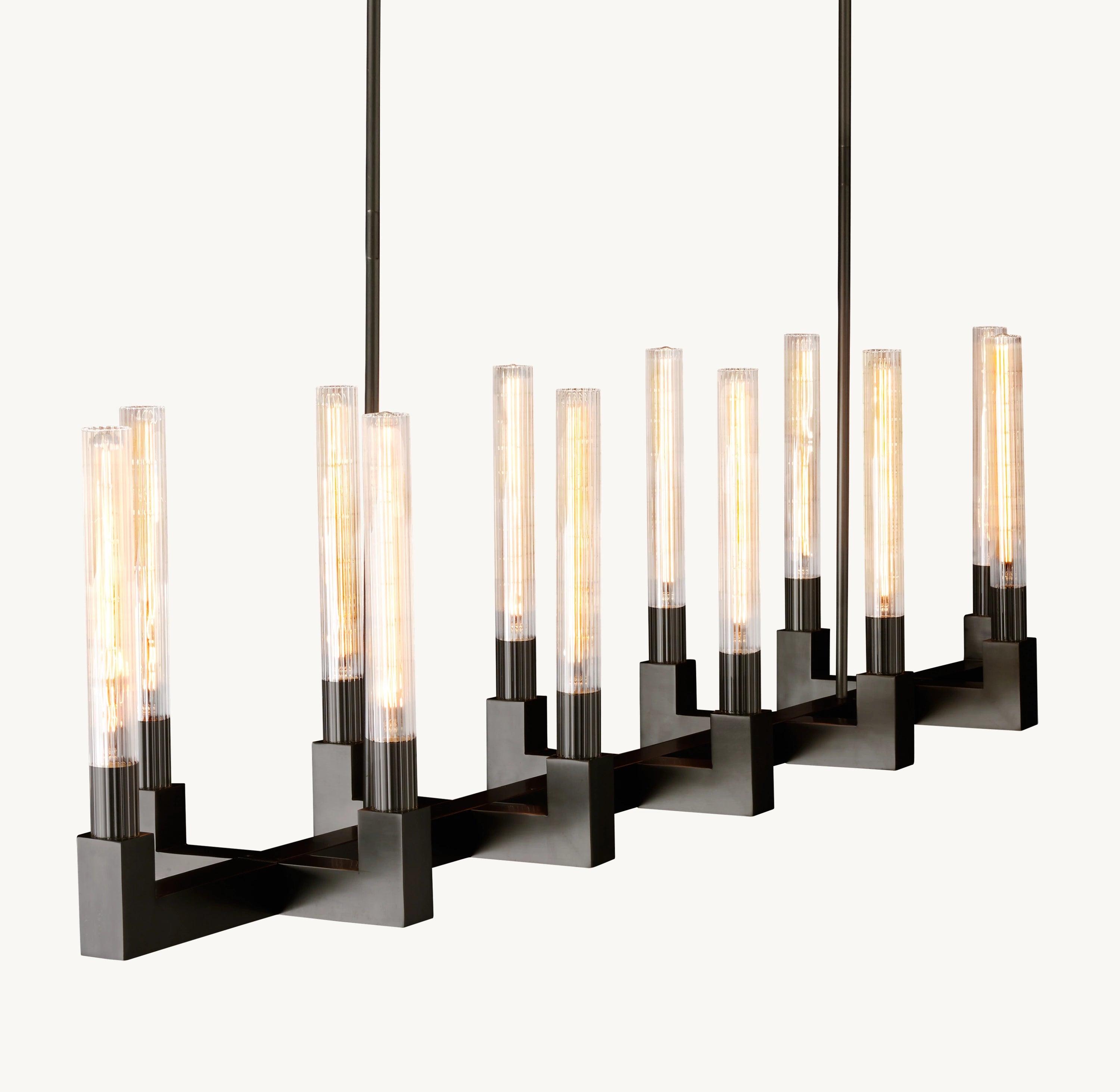 67 Inch Fluted-Glass Candlestick Linear Chandelier - Cannele
