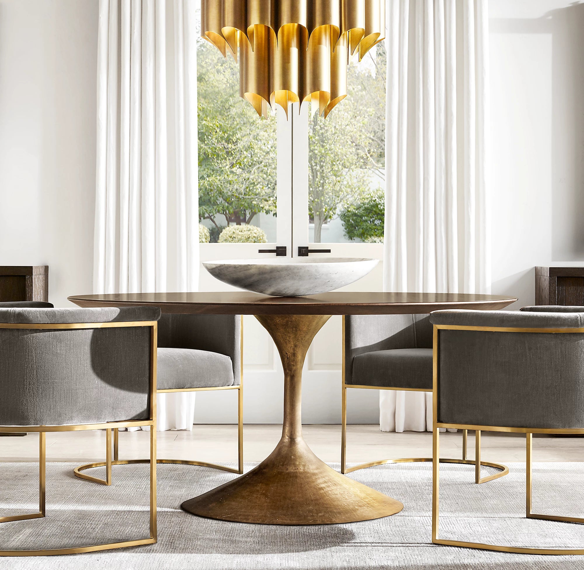 24 Inch Mid Century Modern Brass Chandelier - Cathedral