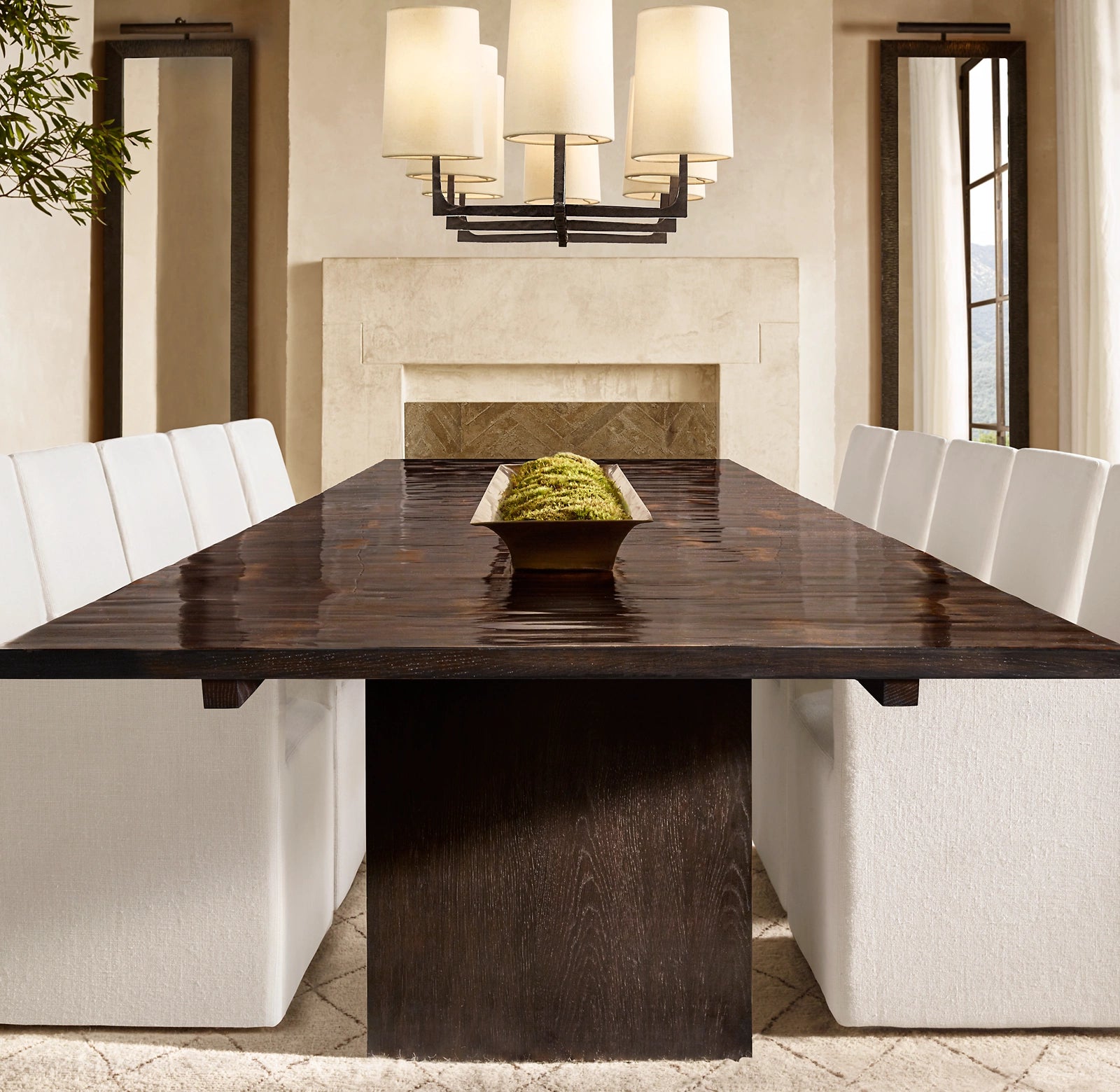 54 Inch Shaded Hammered Metal Linear Chandelier – Wright
