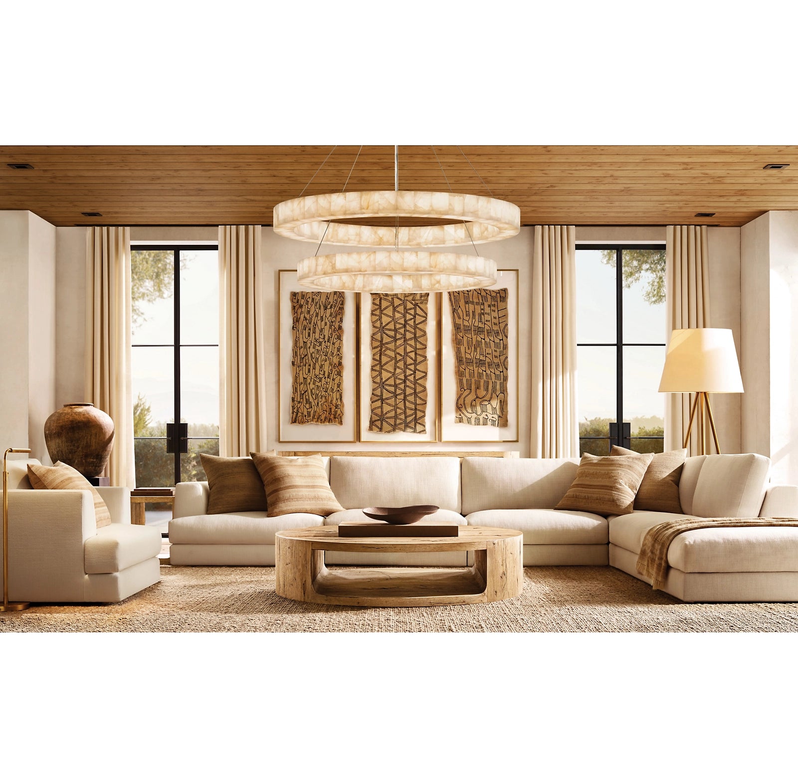 60 Inch Lueur Two-Tier Alabaster Chandelier - Rivage