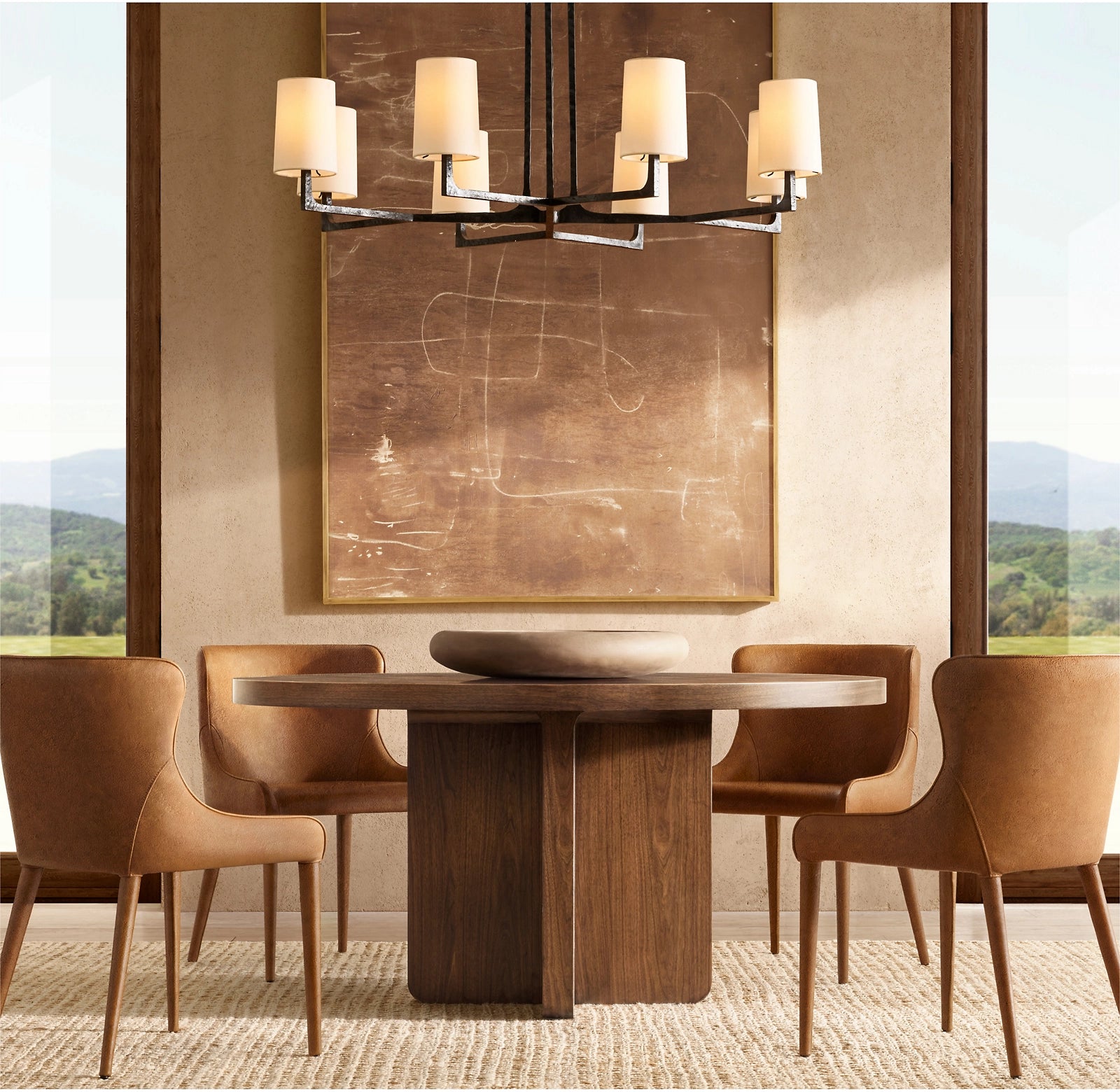 36 Inch Hammered Metal Arm Shaded Chandelier – Wright