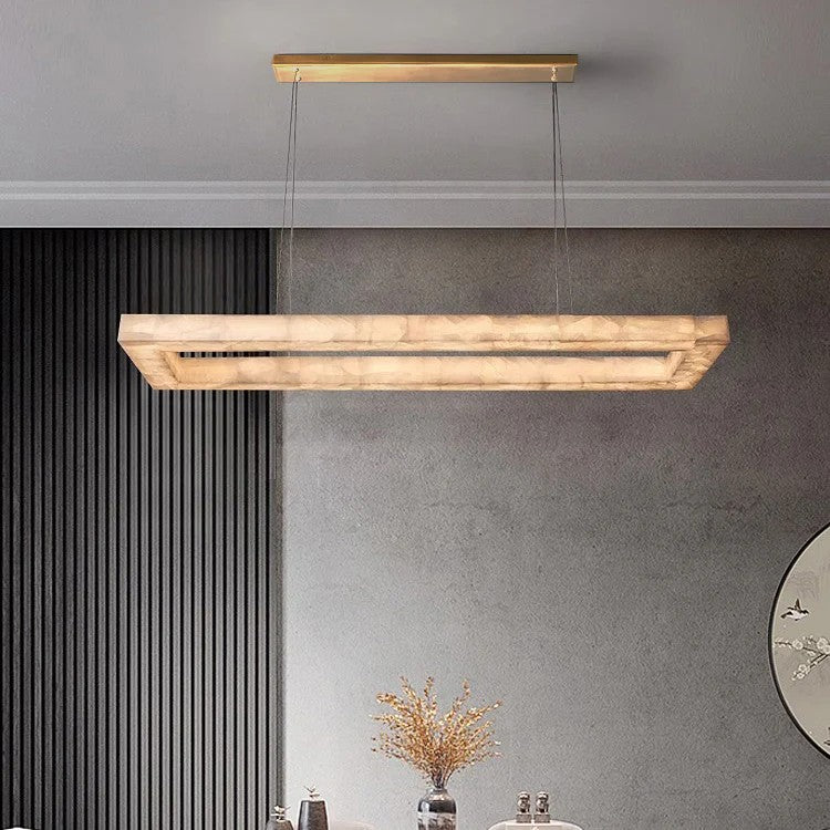 72 Inch Lueur Rectangular Alabaster Chandelier - Rivage