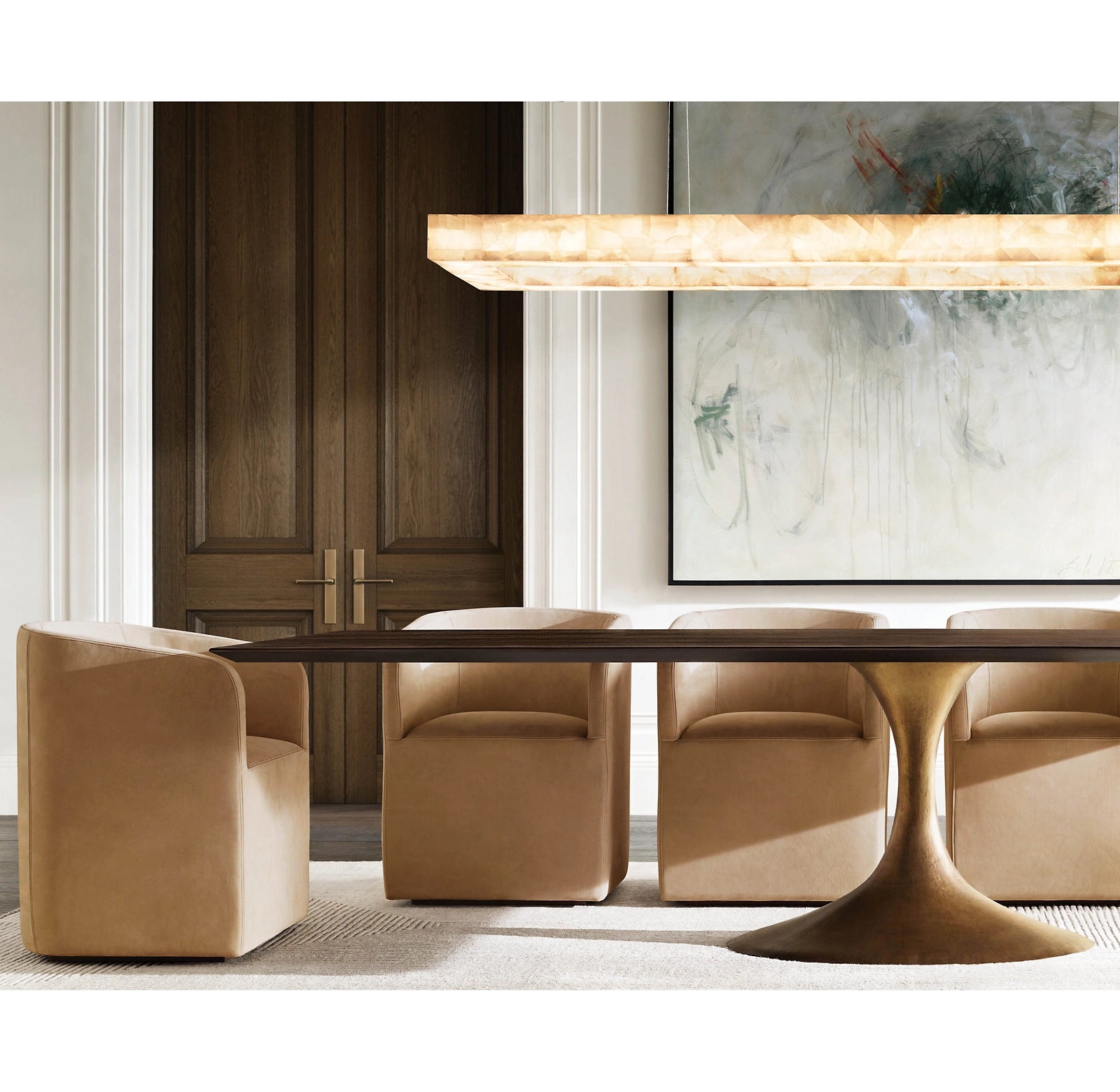 72 Inch Lueur Rectangular Alabaster Chandelier - Rivage