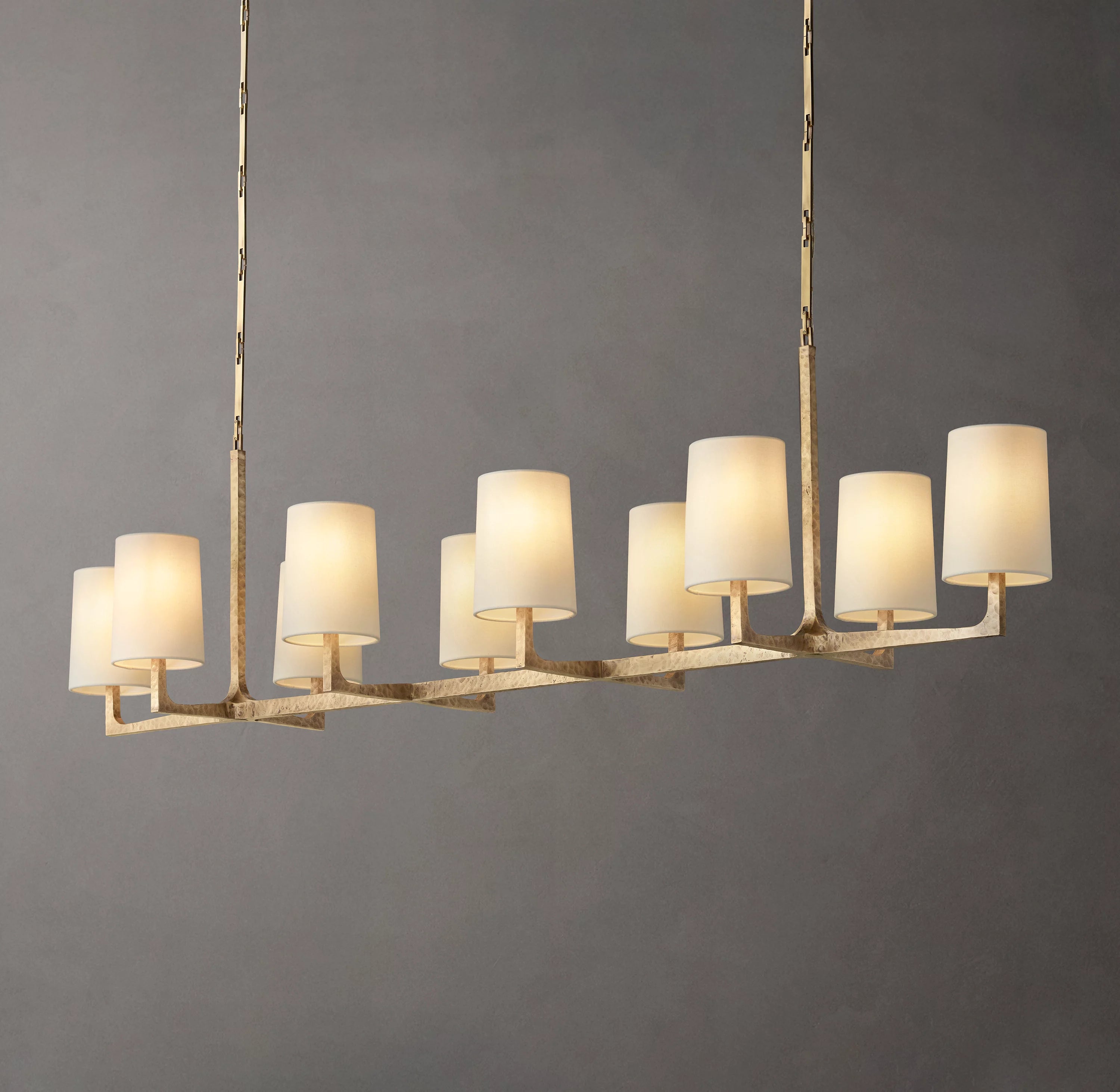 72 Inch Shaded Hammered Metal Linear Chandelier – Wright