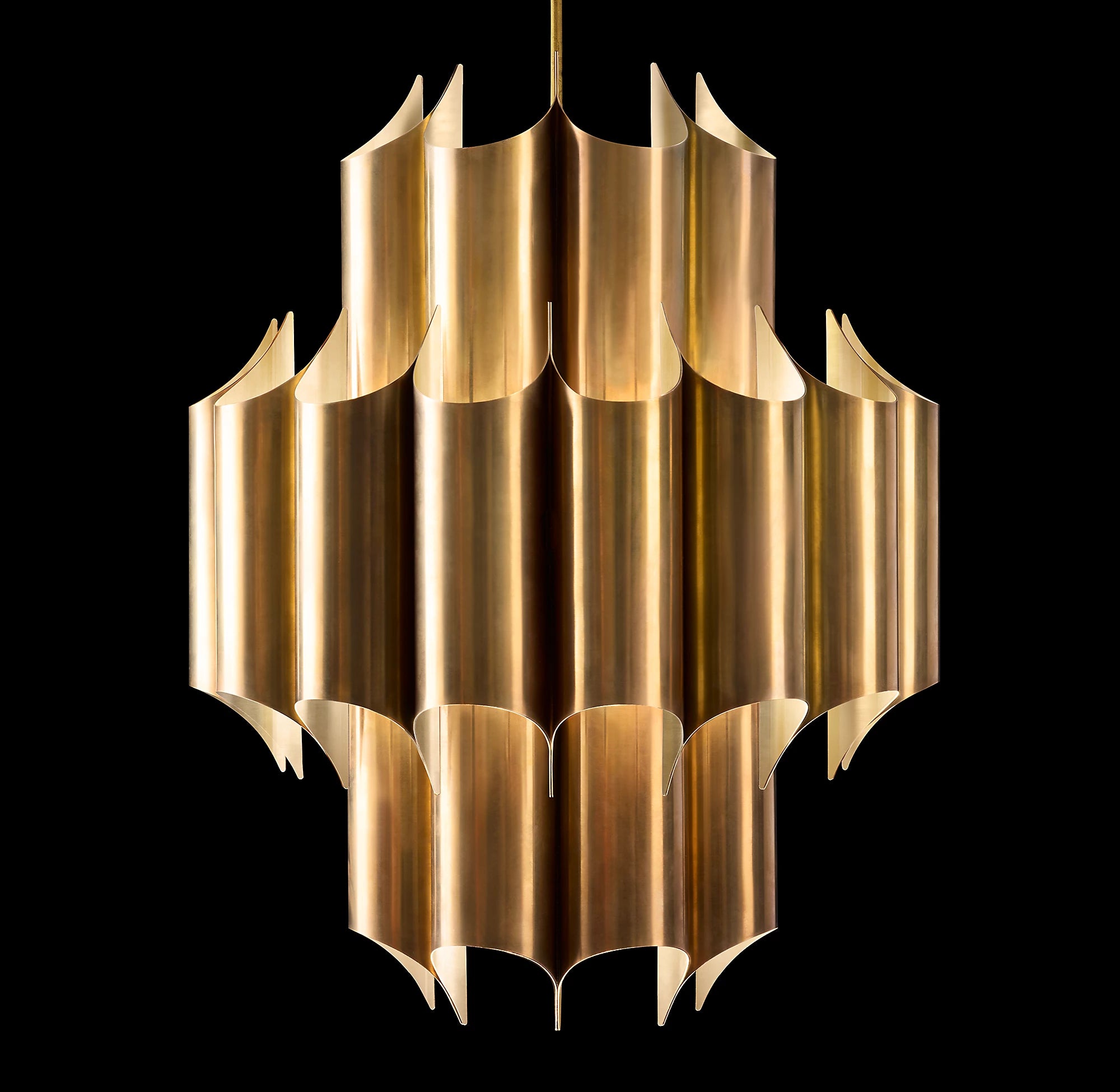24 Inch Mid Century Modern Brass Chandelier - Cathedral