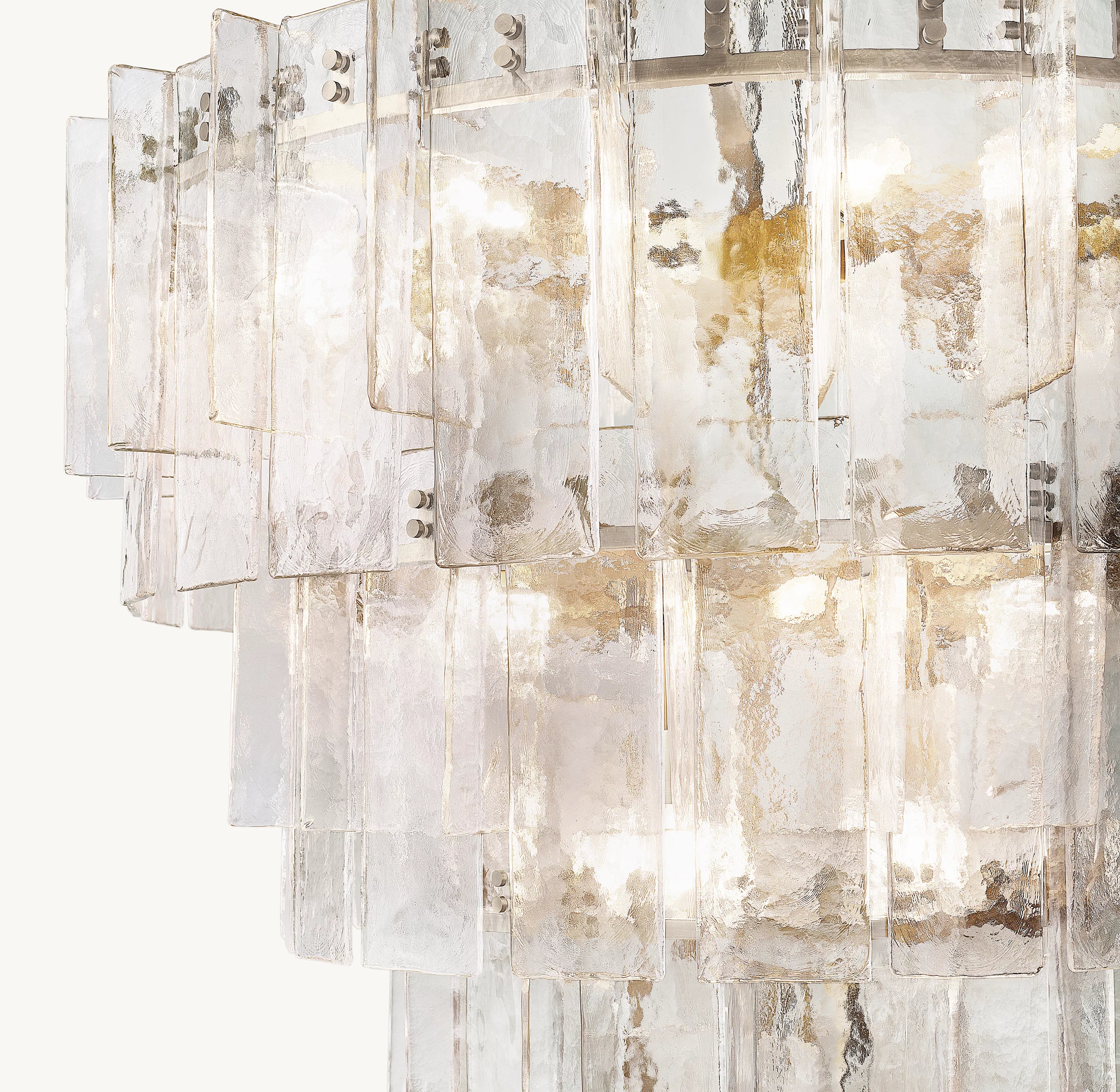 46 Inch Clear Hammered Glass Tiered Chandelier - Lattice