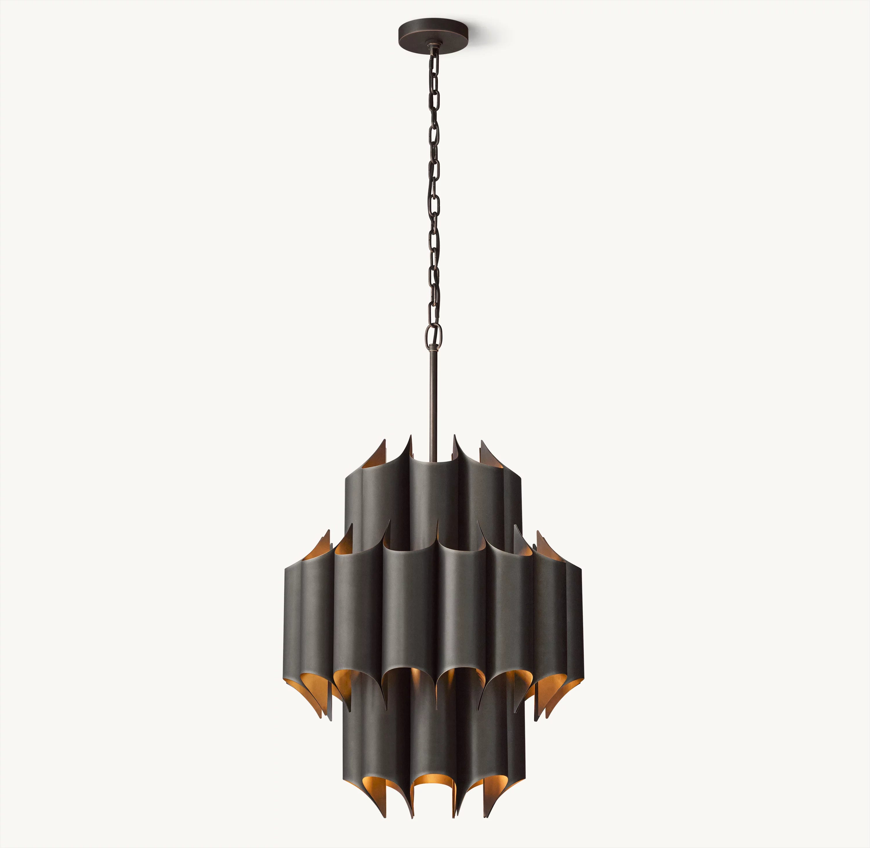 24 Inch Mid Century Modern Brass Chandelier - Cathedral