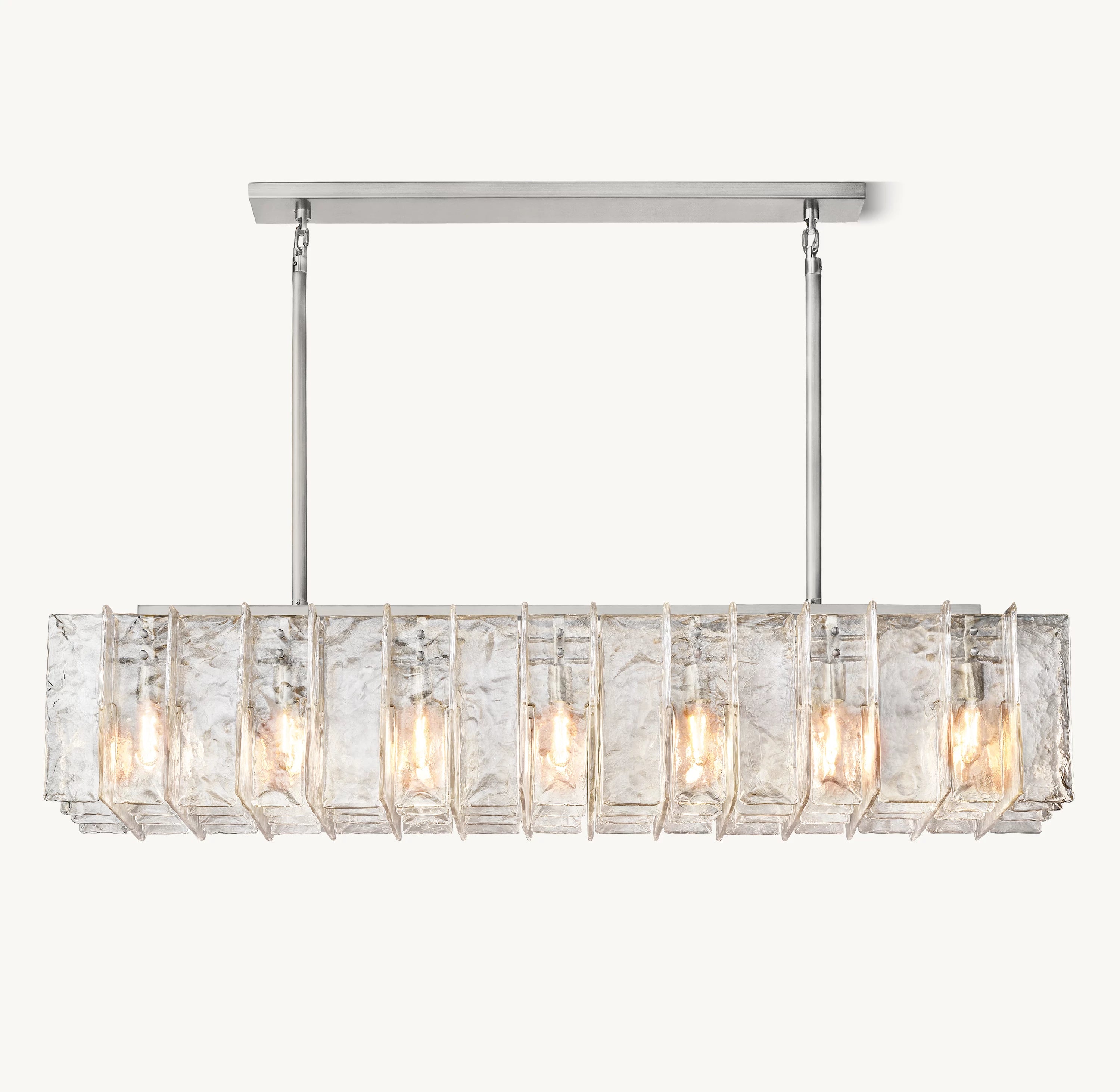 67 Inch Clear Hammered Glass Rectangular Chandelier - Lattice