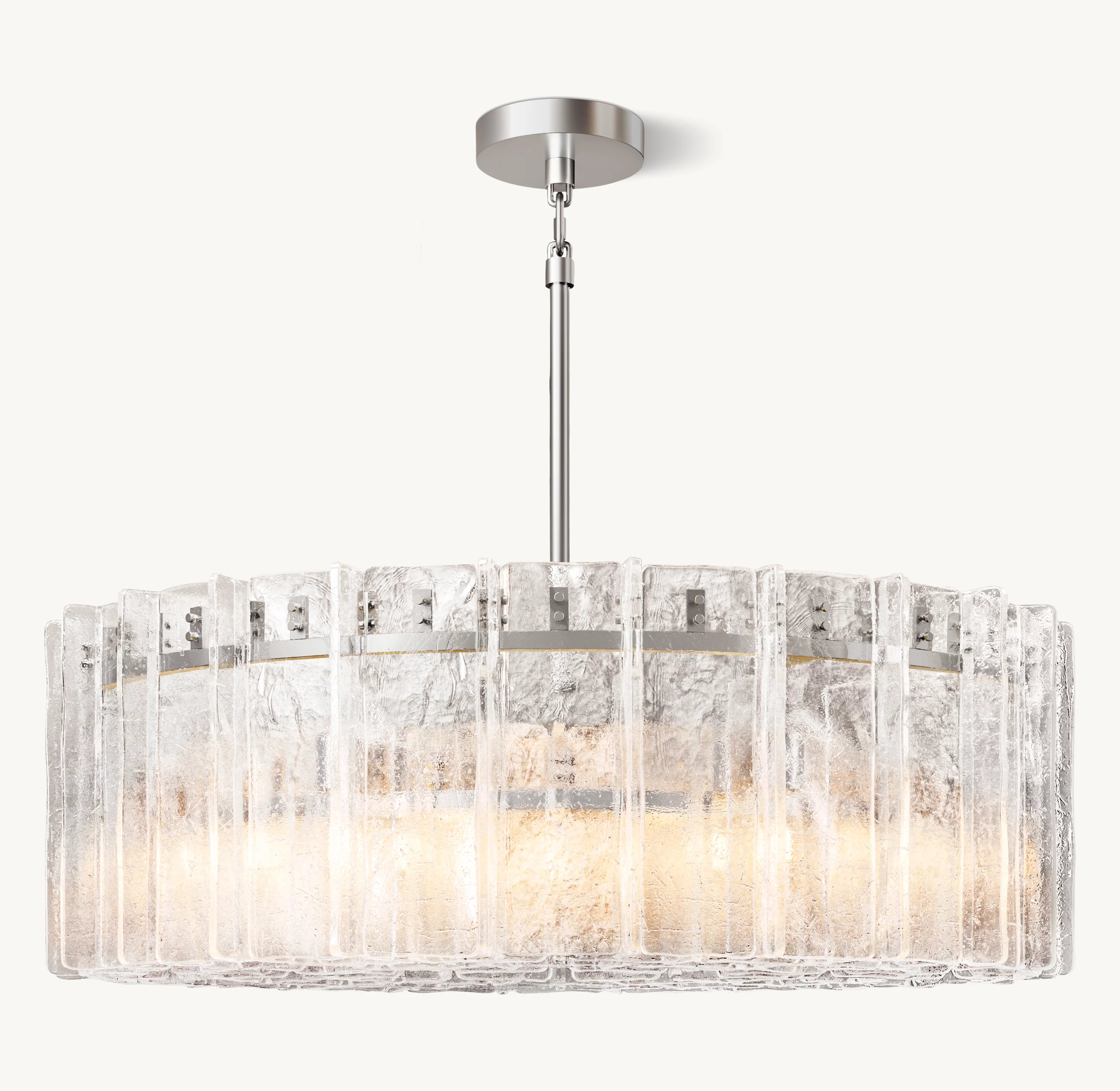 48 Inch Clear Hammered Glass Round Chandelier - Lattice