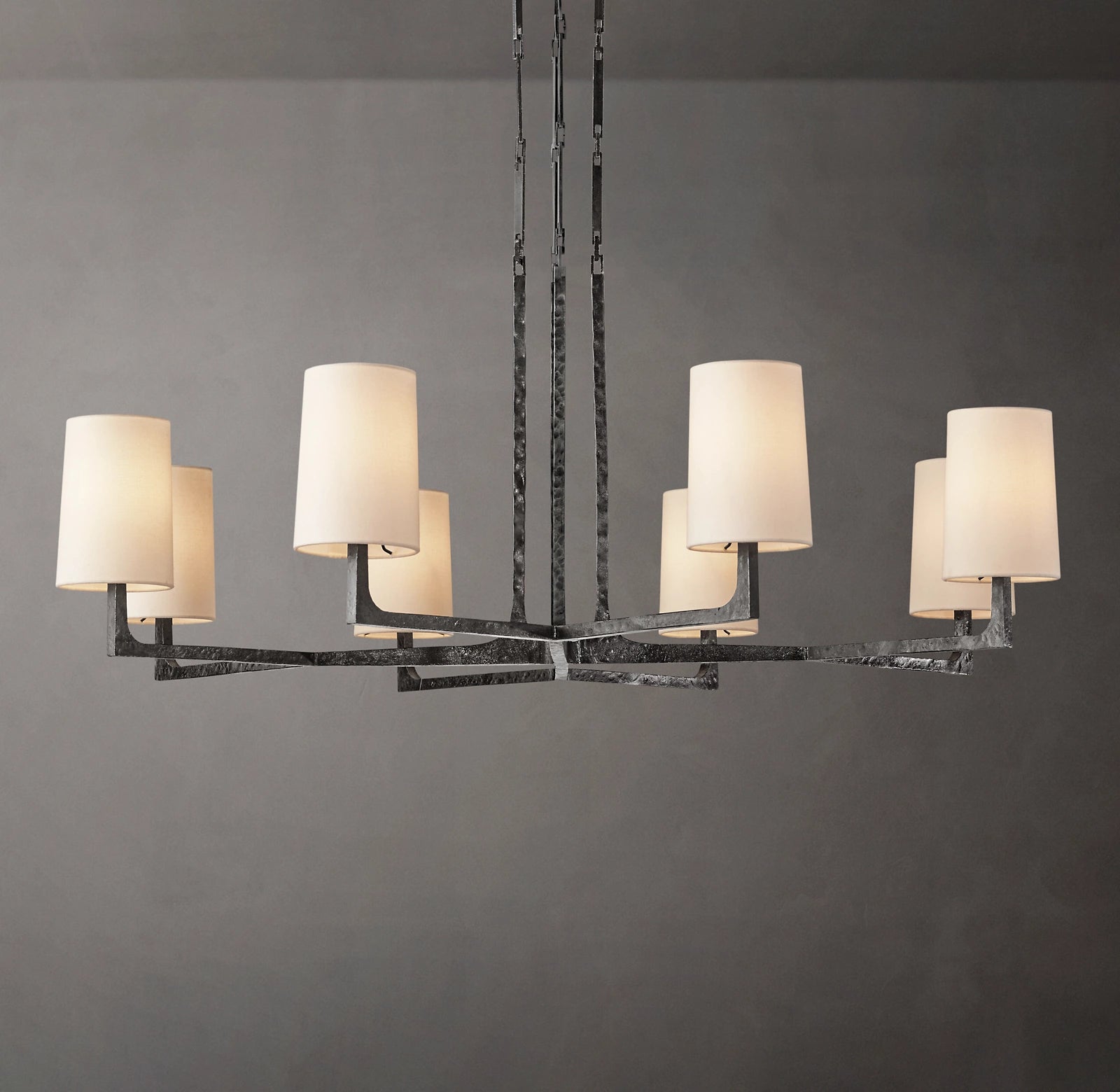 48 Inch Hammered Metal Arm Shaded Chandelier – Wright