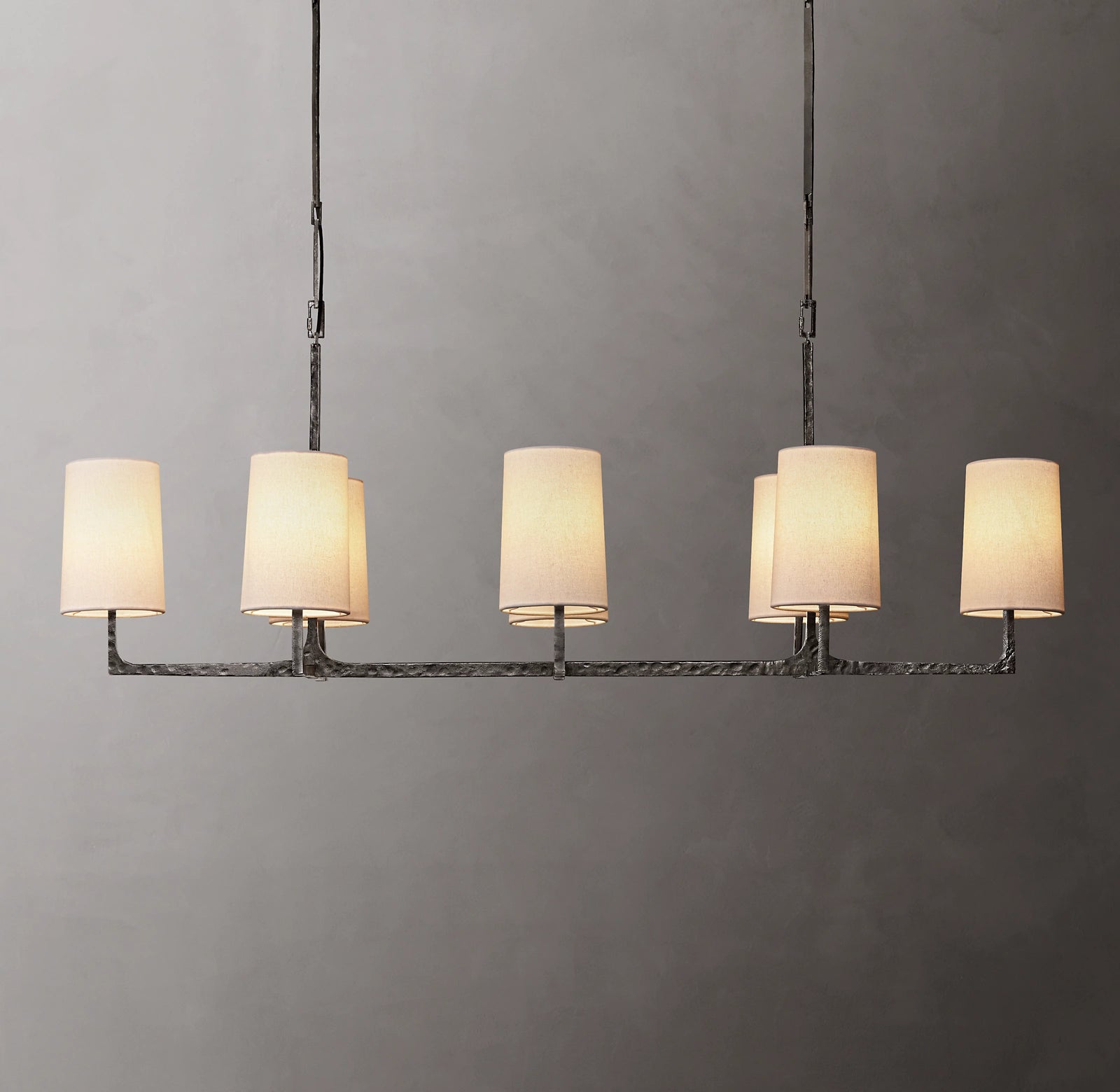 54 Inch Shaded Hammered Metal Linear Chandelier – Wright