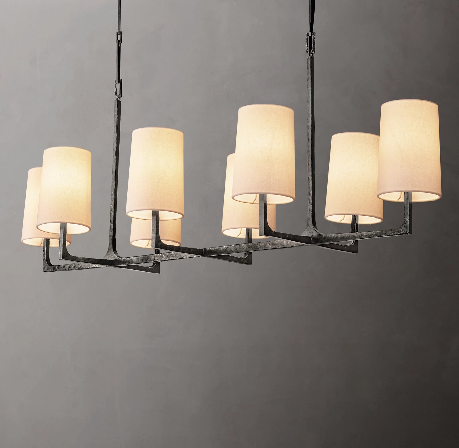 54 Inch Shaded Hammered Metal Linear Chandelier – Wright