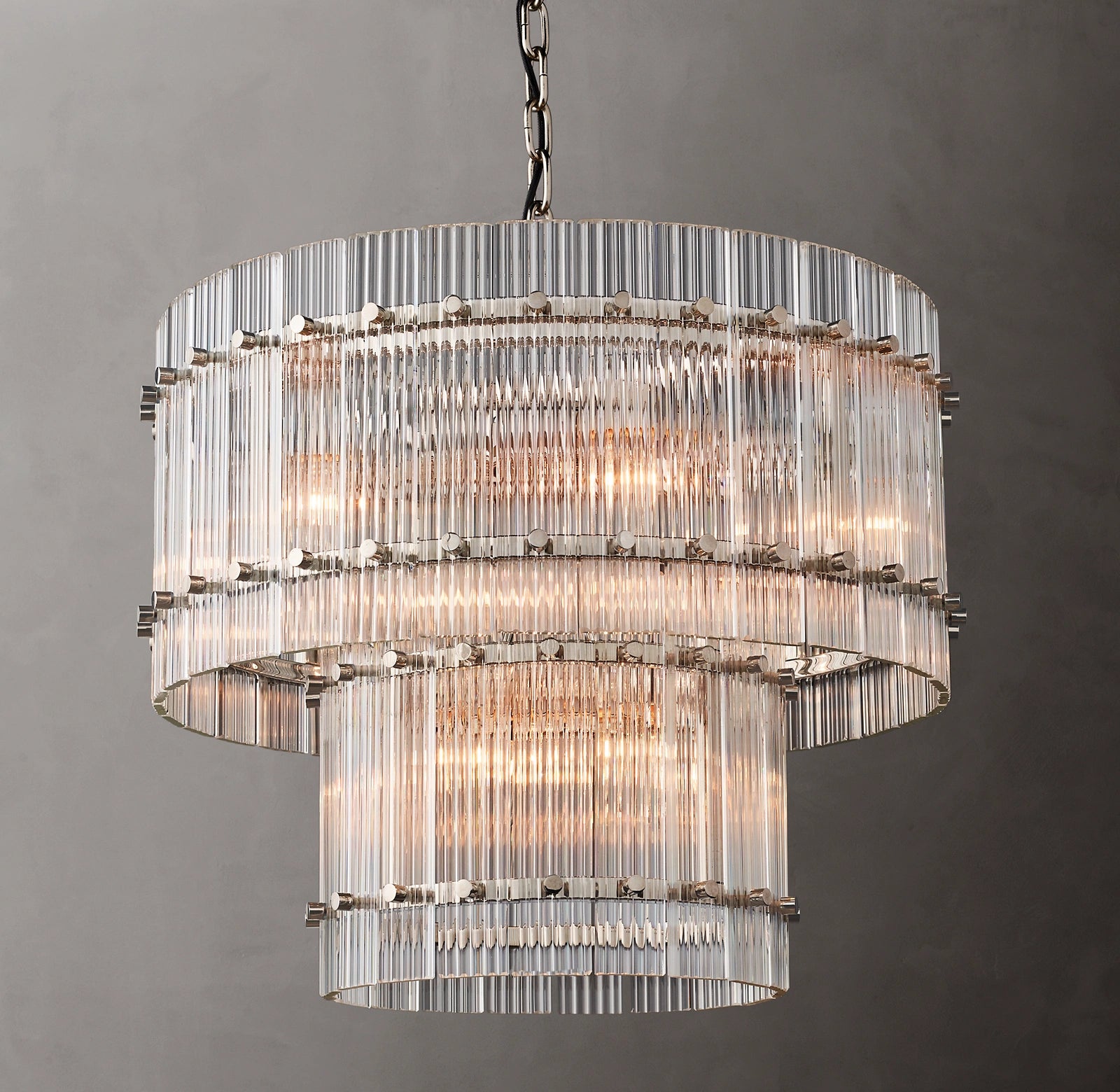 22 Inch Ribbed Glass Two-Tier Chandelier - San Marco