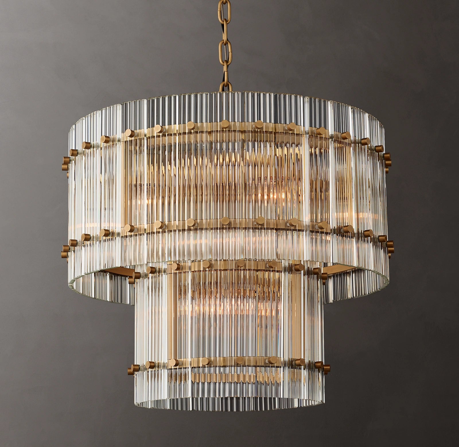 22 Inch Ribbed Glass Two-Tier Chandelier - San Marco