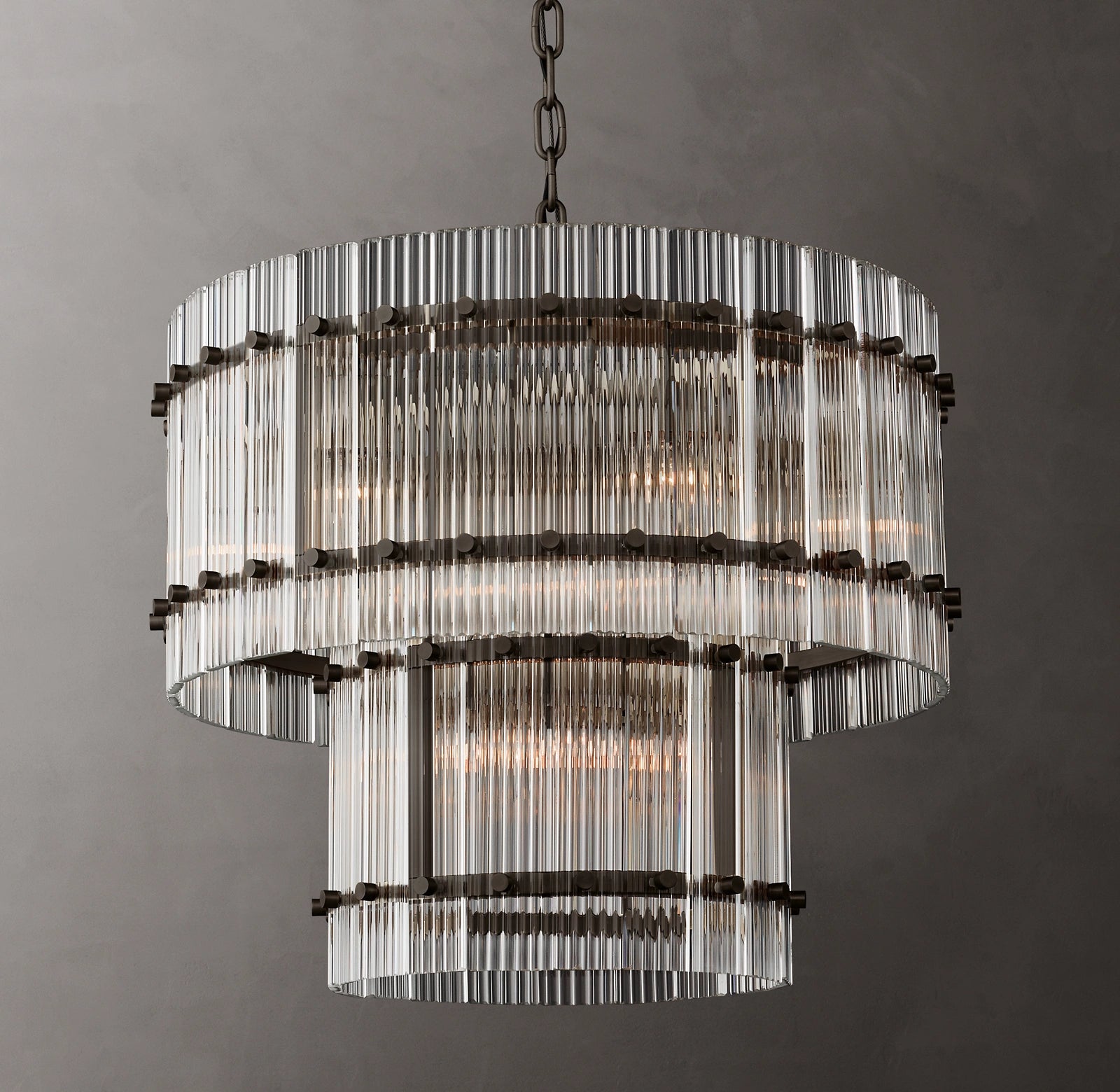 22 Inch Ribbed Glass Two-Tier Chandelier - San Marco