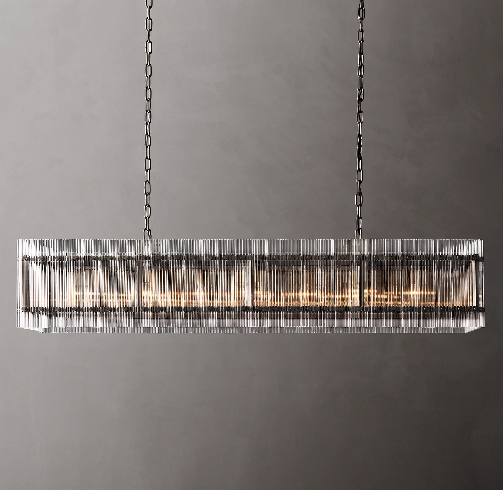 54 Inch Ribbed Glass Rectangular Chandelier - San Marco