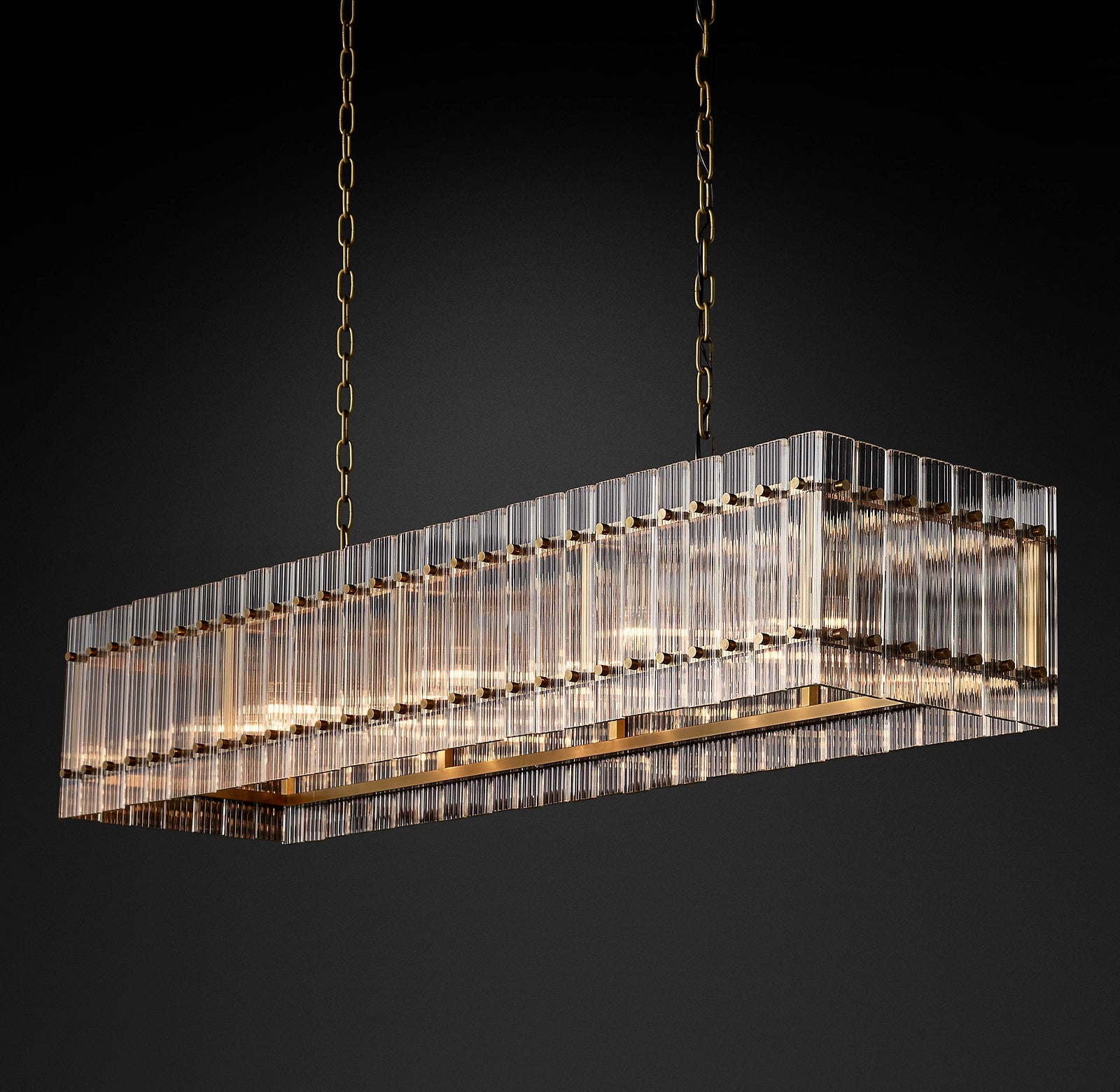 54 Inch Ribbed Glass Rectangular Chandelier - San Marco