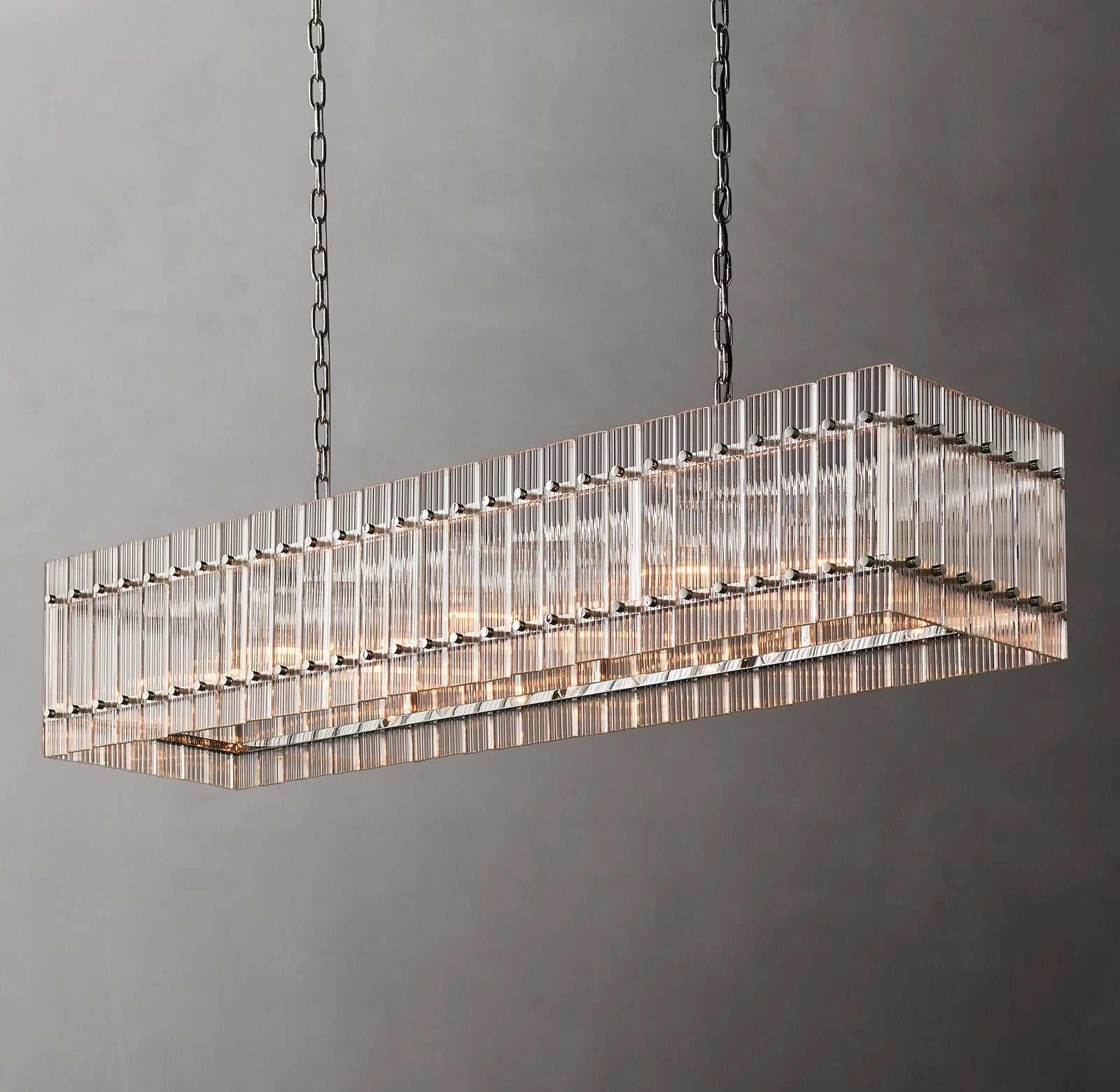 54 Inch Ribbed Glass Rectangular Chandelier - San Marco