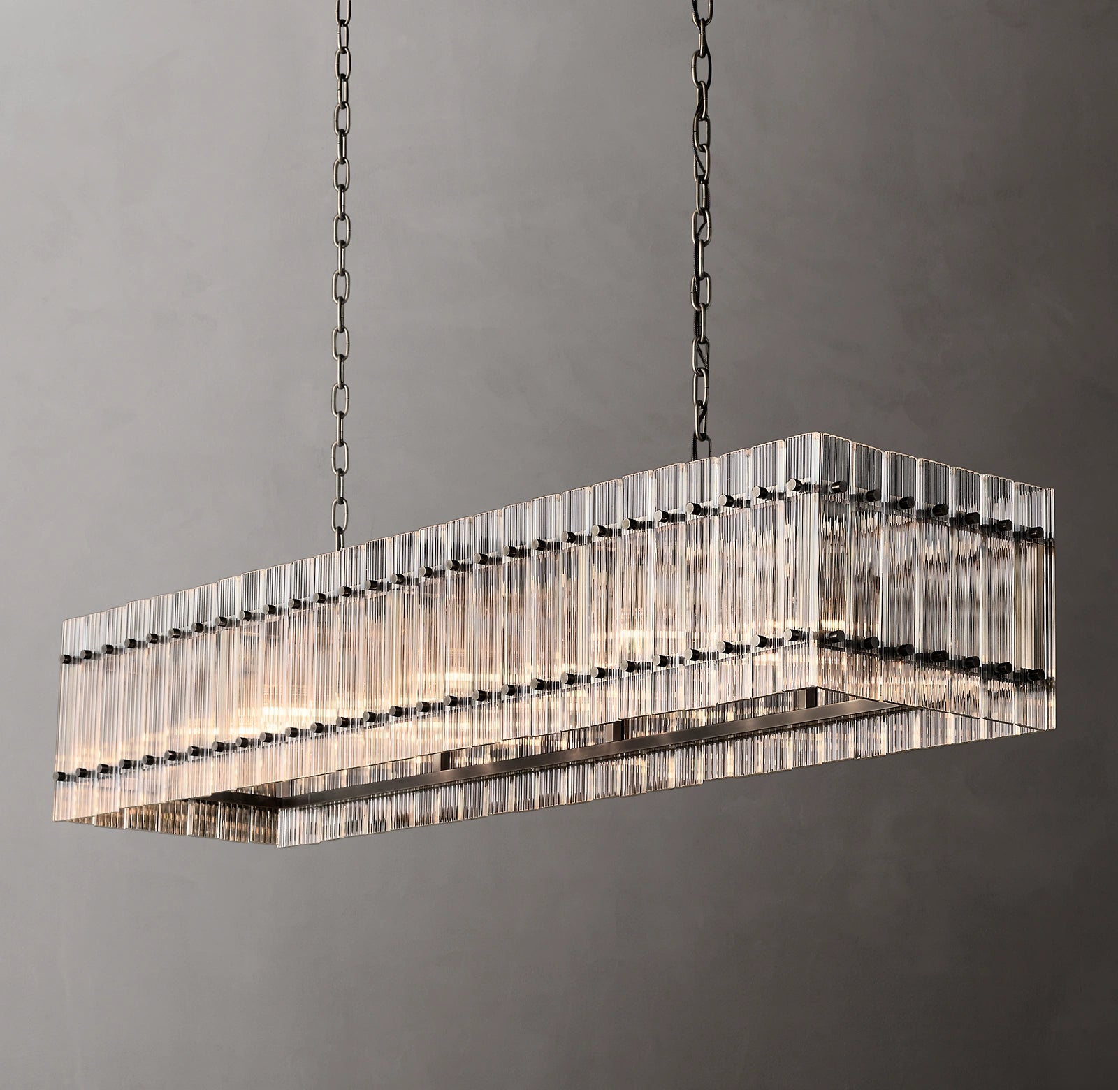 54 Inch Ribbed Glass Rectangular Chandelier - San Marco