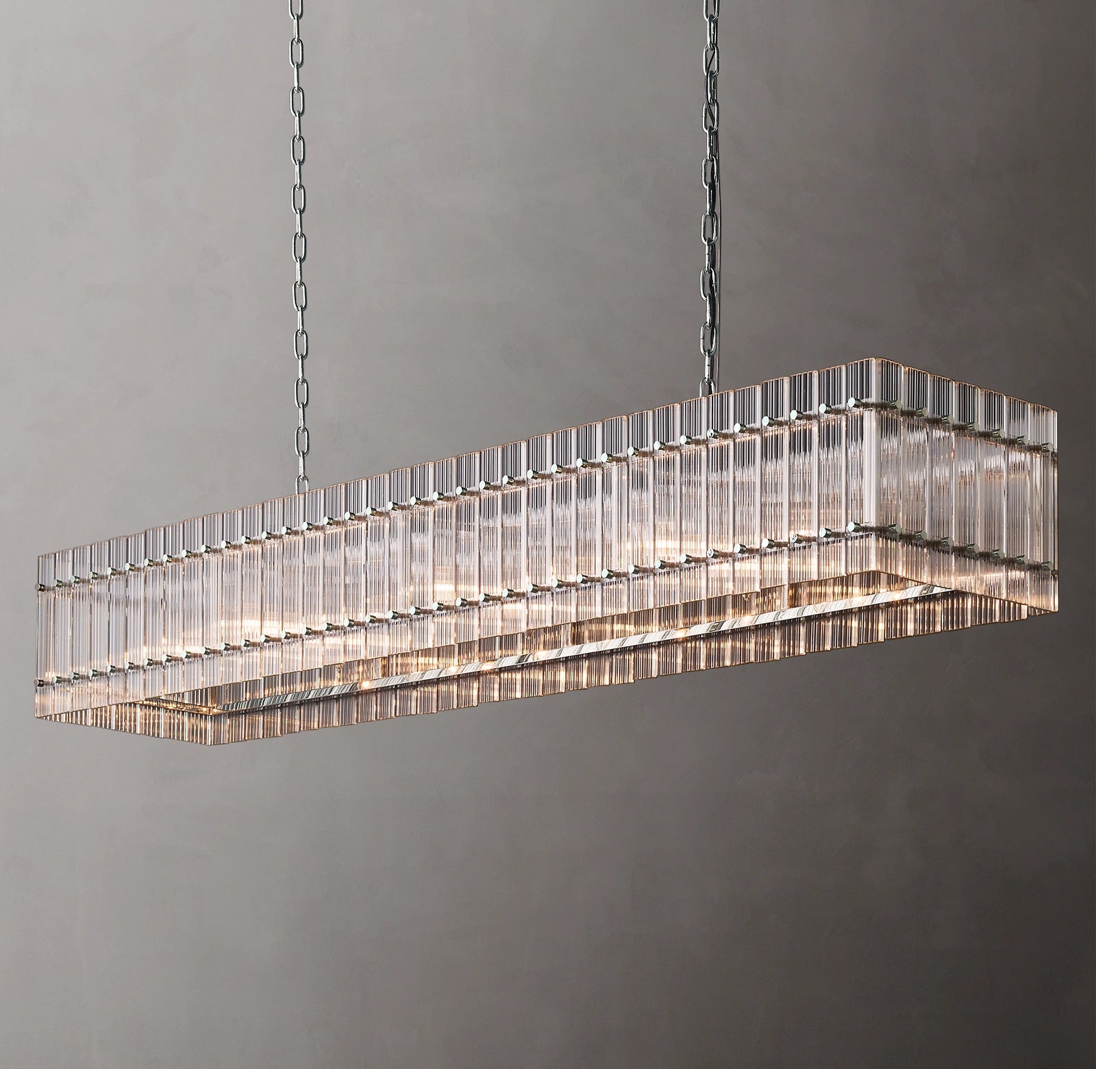72 Inch Ribbed Glass Rectangular Chandelier - San Marco