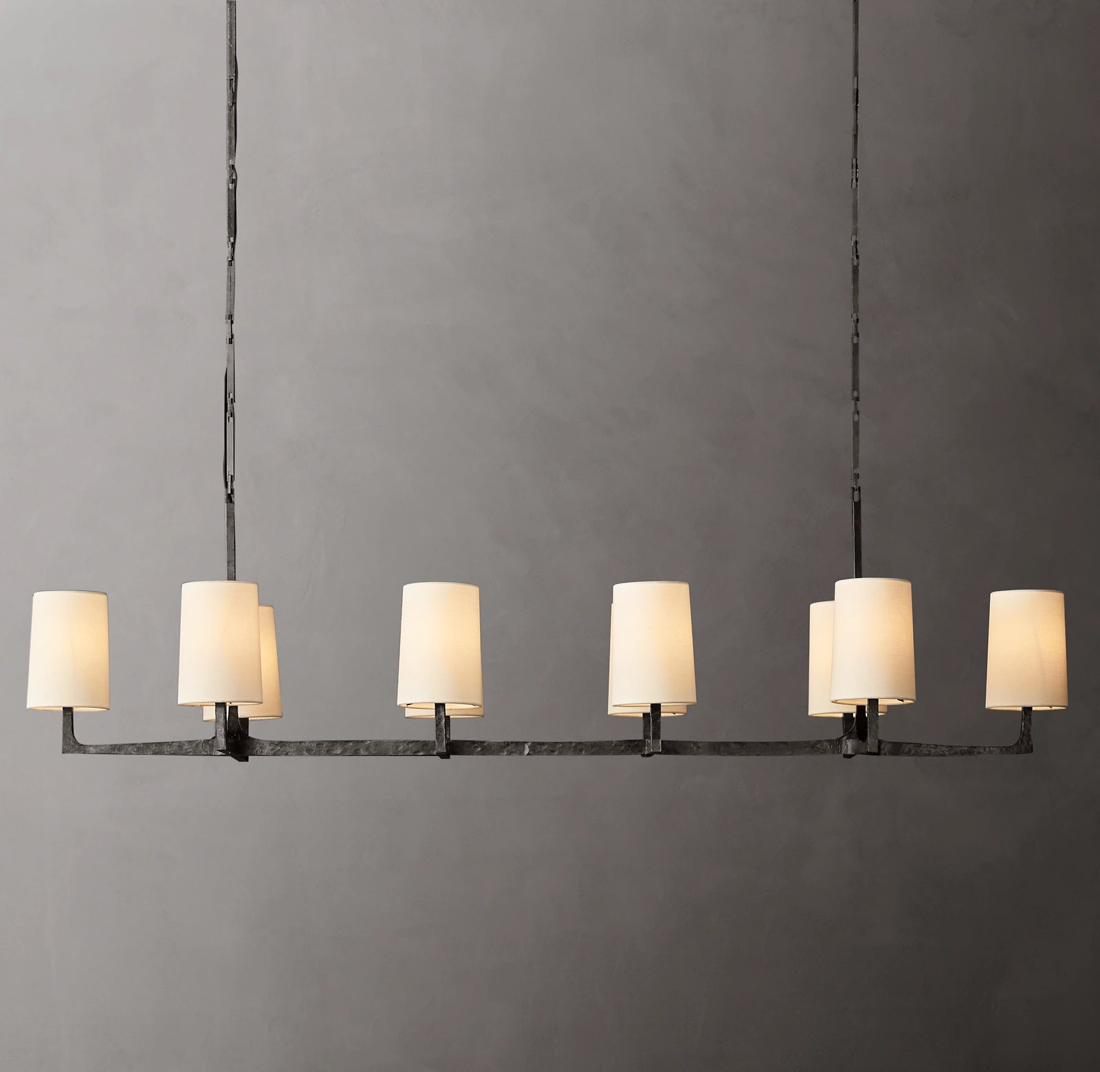 72 Inch Shaded Hammered Metal Linear Chandelier – Wright
