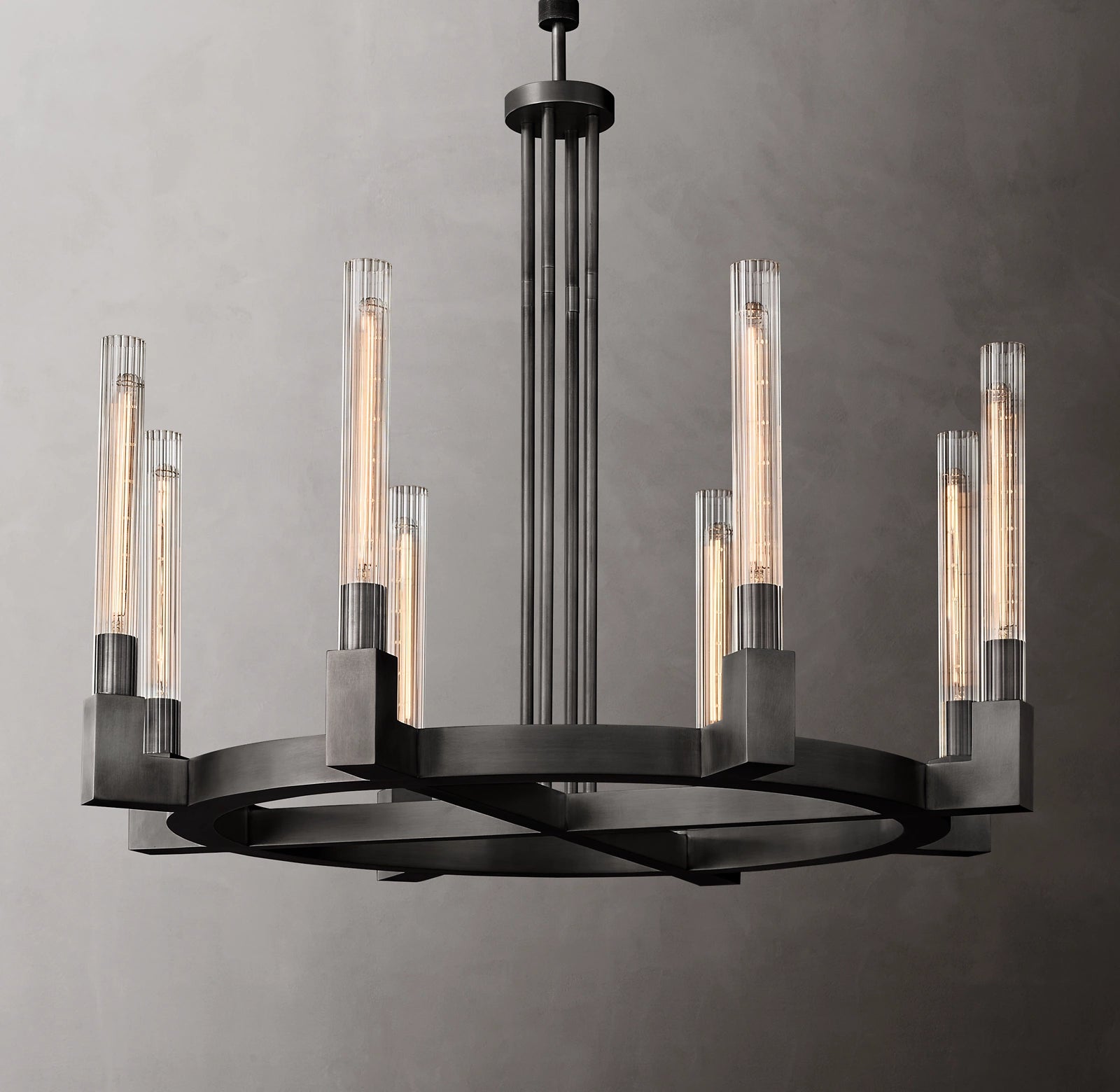 48 Inch Fluted-Glass Candlestick Round Chandelier - Cannele