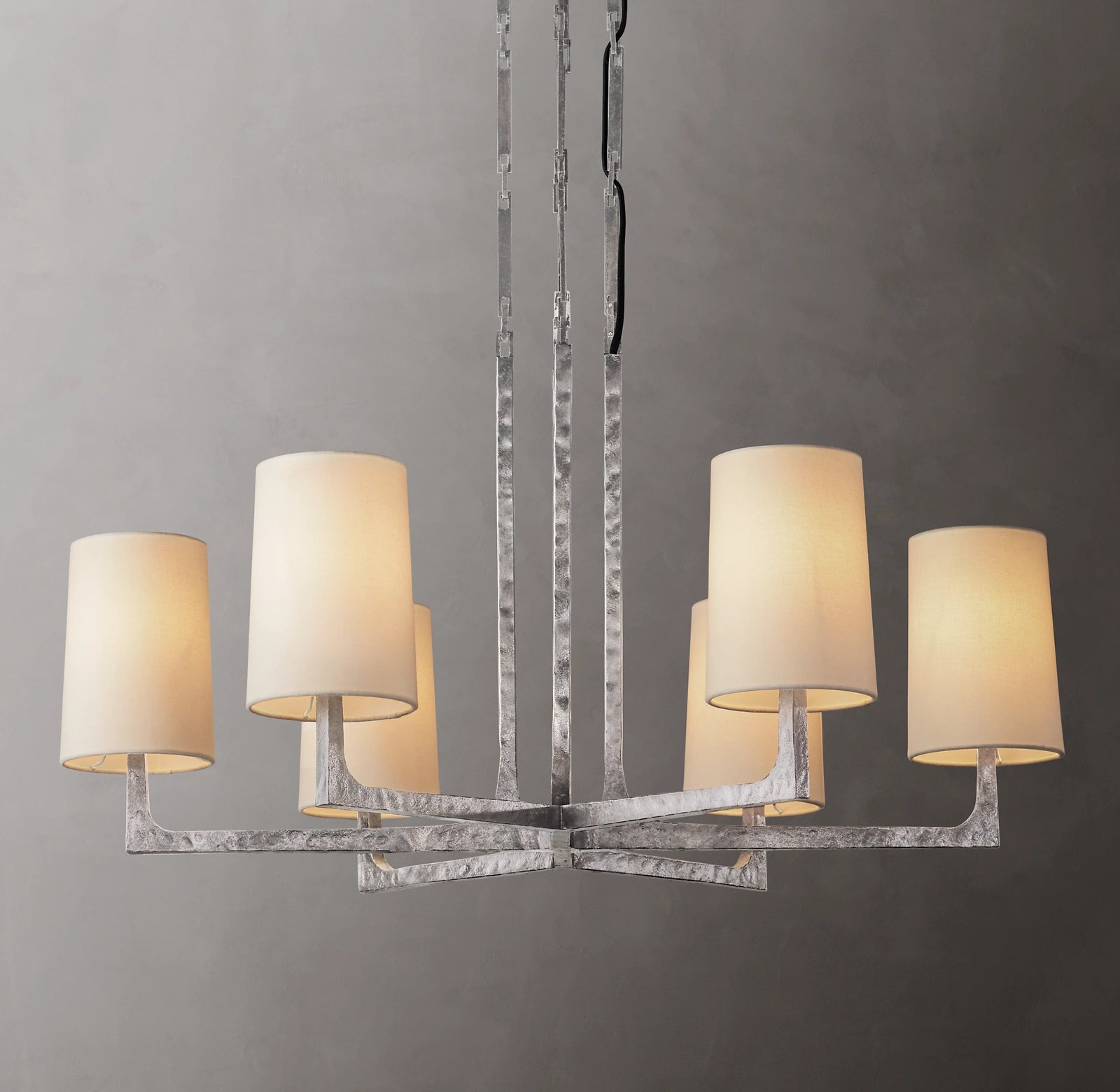 36 Inch Hammered Metal Arm Shaded Chandelier – Wright