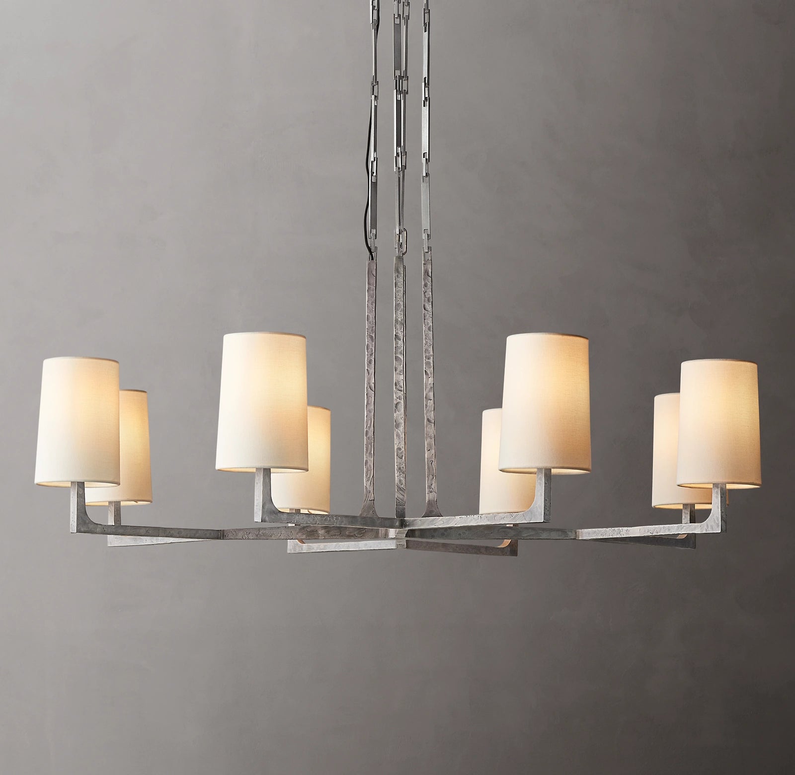 48 Inch Hammered Metal Arm Shaded Chandelier – Wright