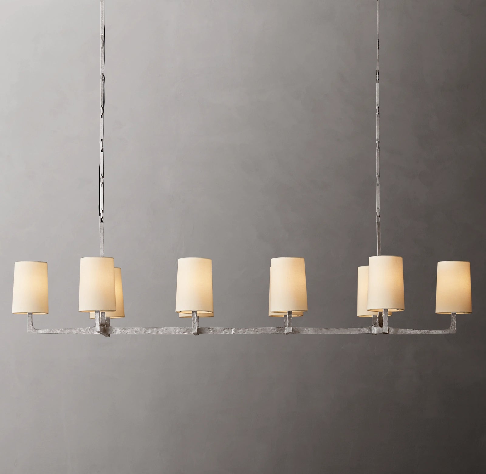 72 Inch Shaded Hammered Metal Linear Chandelier – Wright