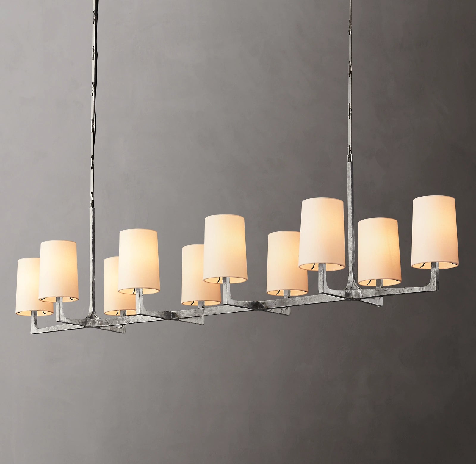 72 Inch Shaded Hammered Metal Linear Chandelier – Wright