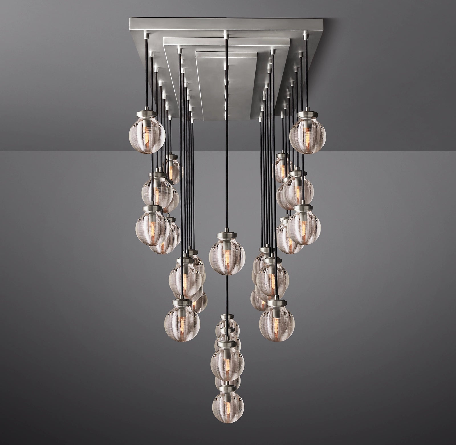 72 Inch Ribbed Glass Globe Rectangular Chandelier - Pearl
